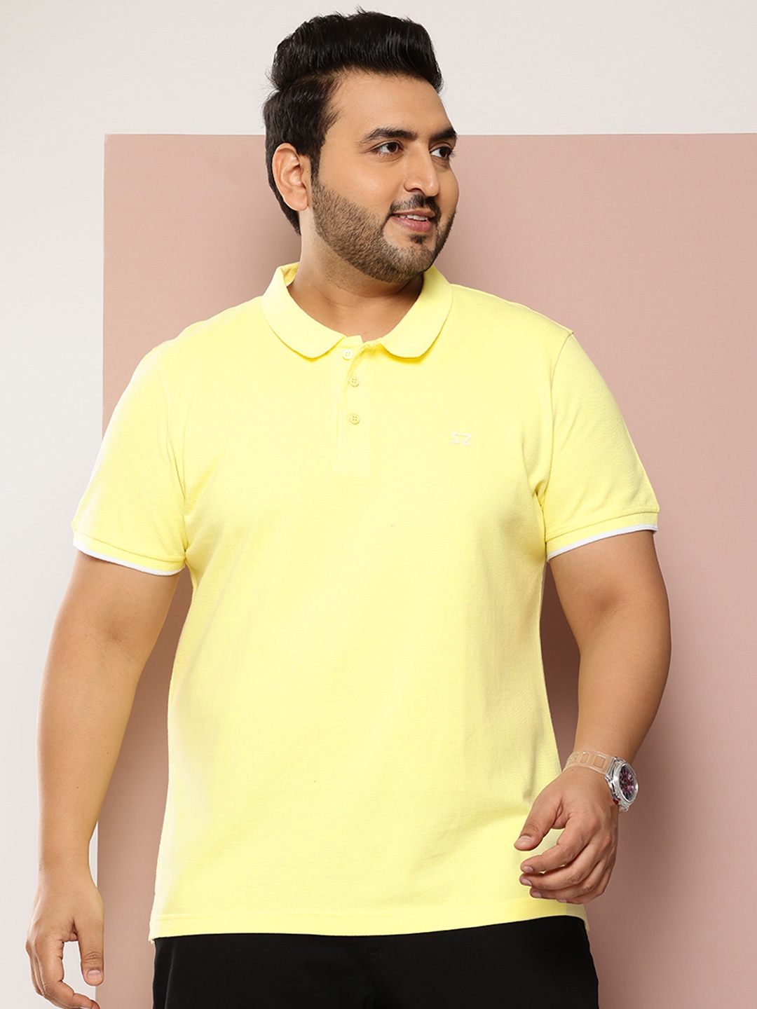 

Sztori Plus Size Polo Collar Bio Finish T-shirt, Yellow