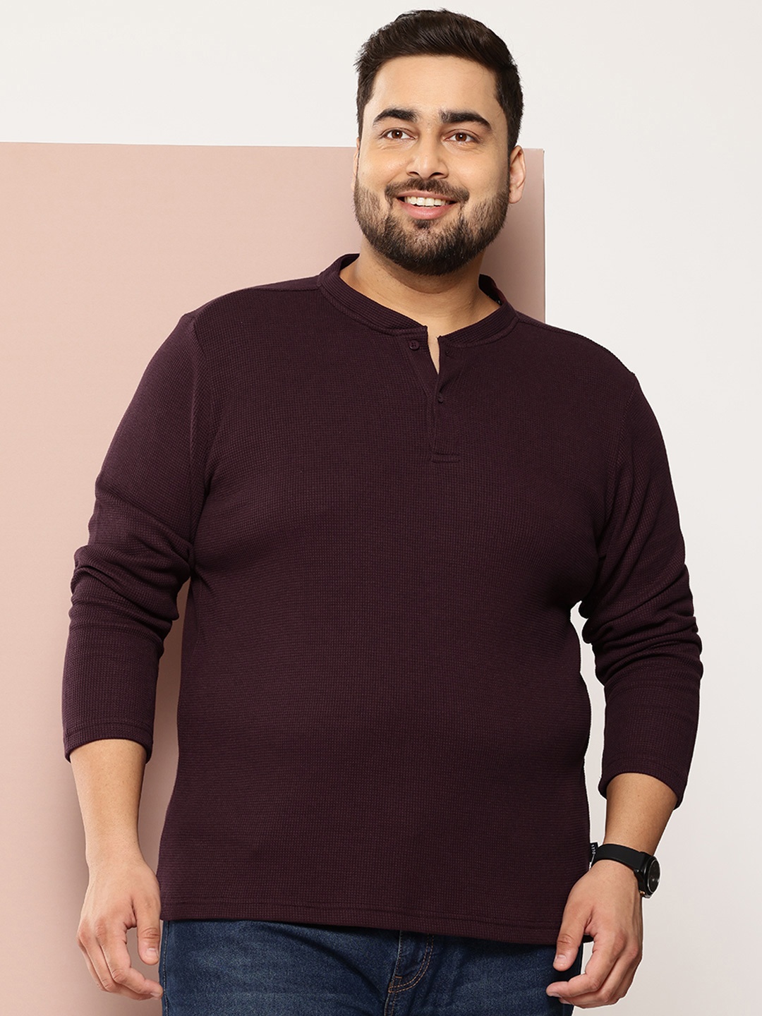 

Sztori Plus Size Oversized Henley Neck Anti Odour T-shirt, Burgundy