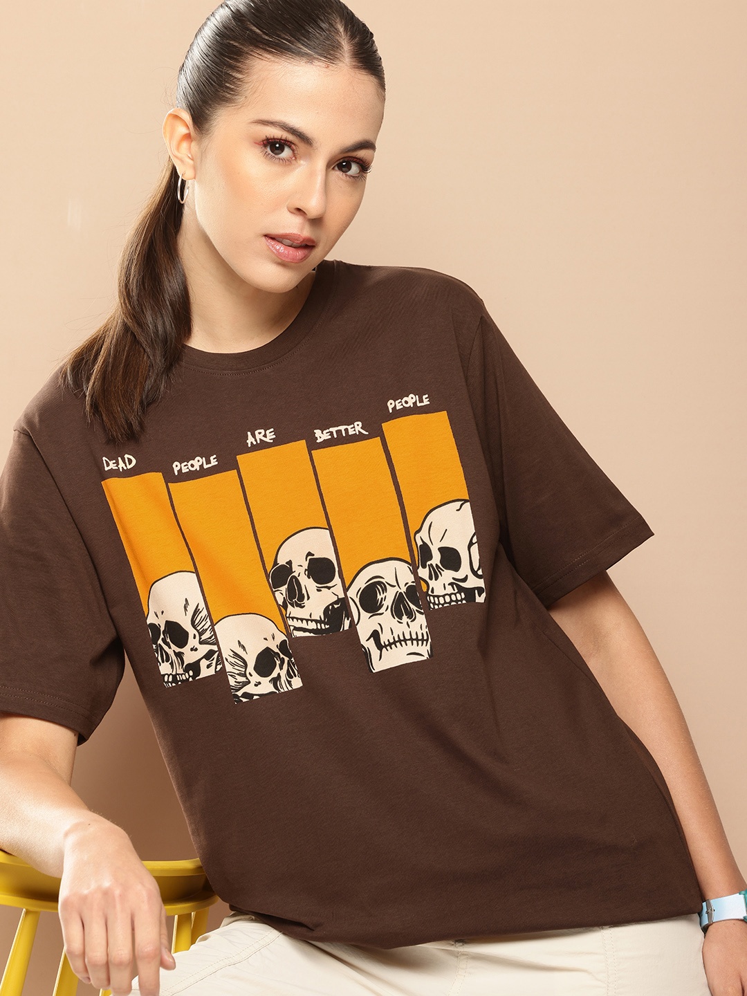

Difference of Opinion Printed Oversized Pure Cotton T-shirt, Brown