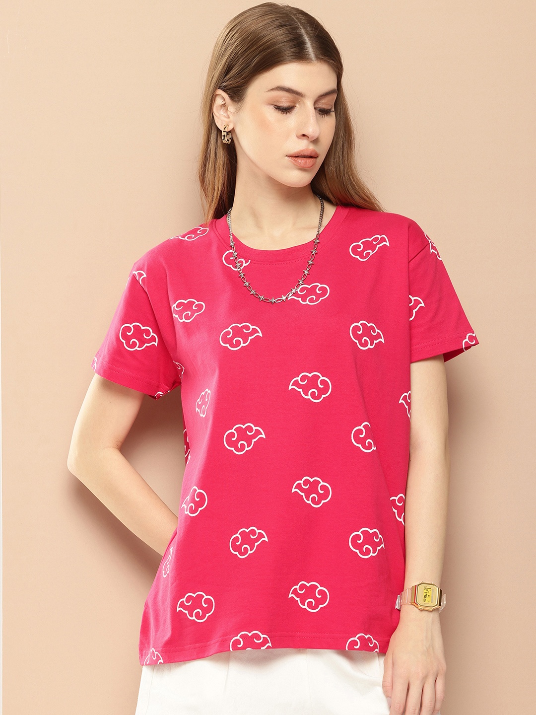 

Difference of Opinion Printed Pure Cotton Boxy T-shirt, Pink