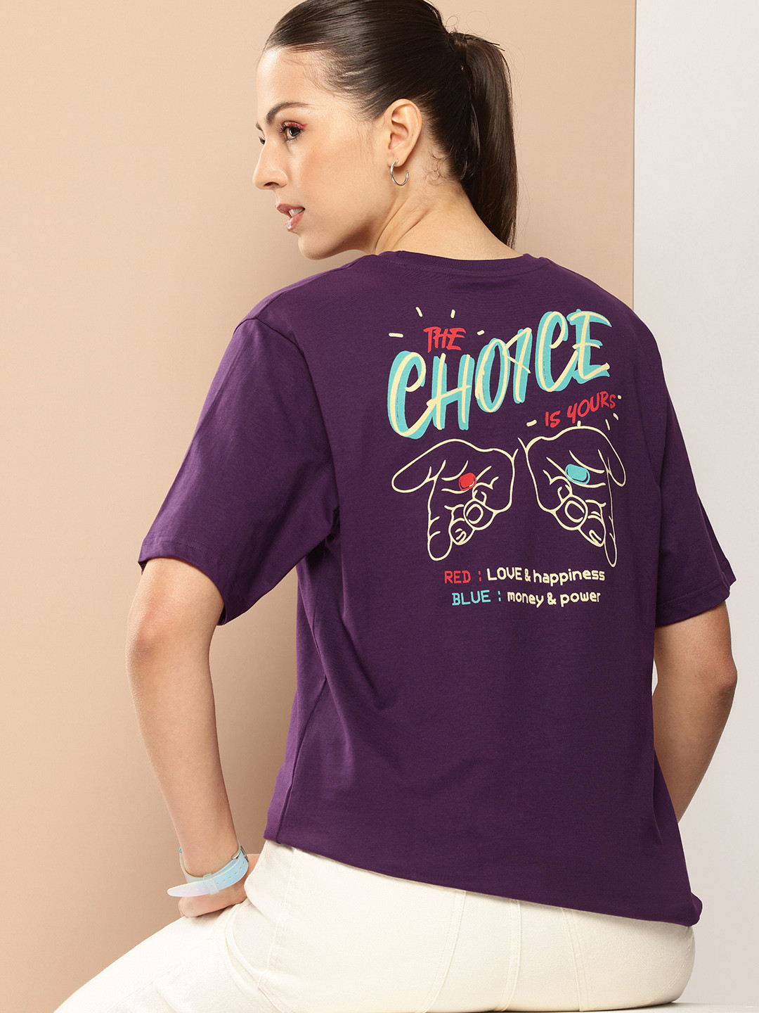 

Difference of Opinion Printed Oversized Pure Cotton T-shirt, Purple