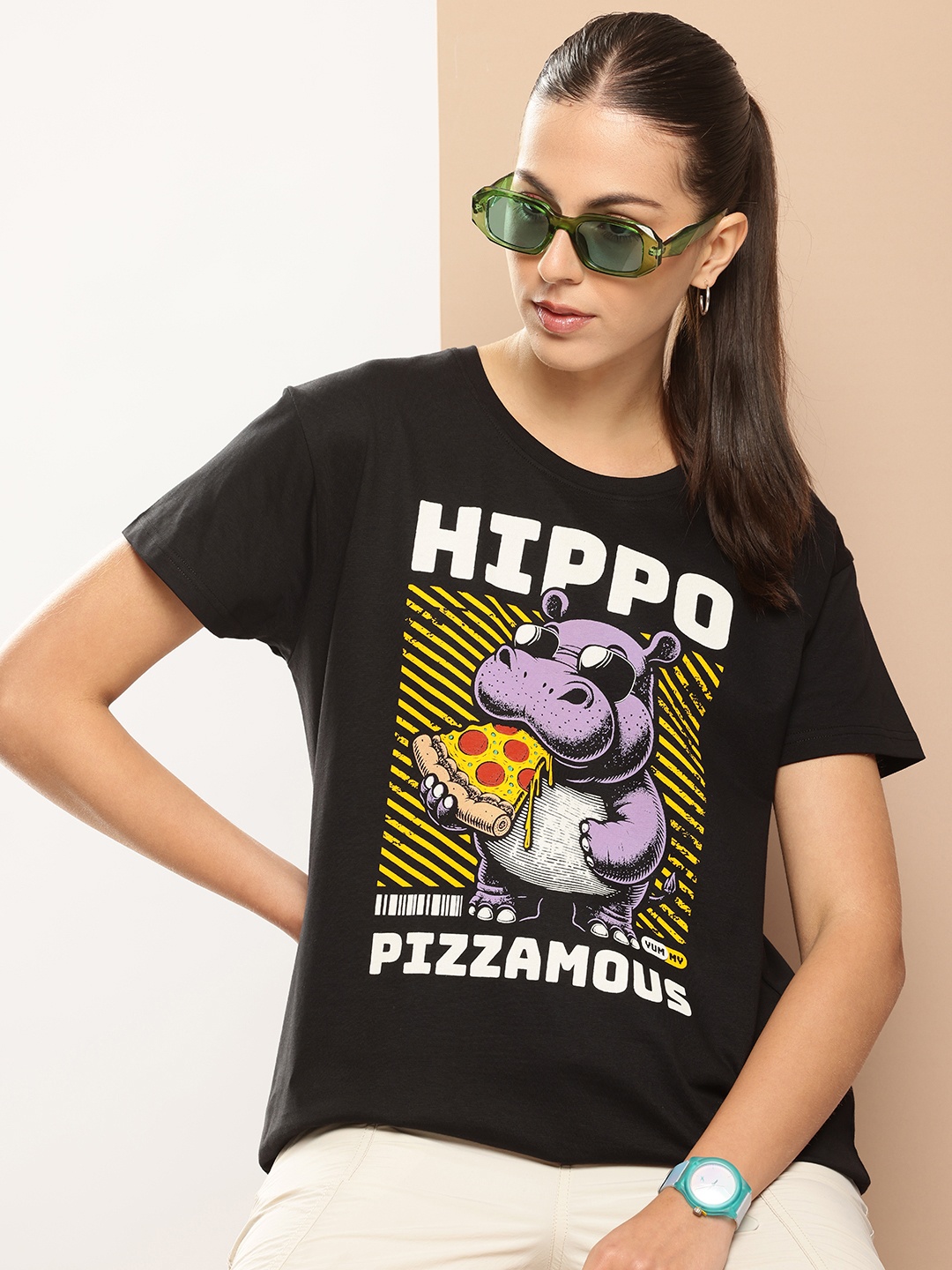 

Difference of Opinion Printed Pure Cotton Boxy T-shirt, Black