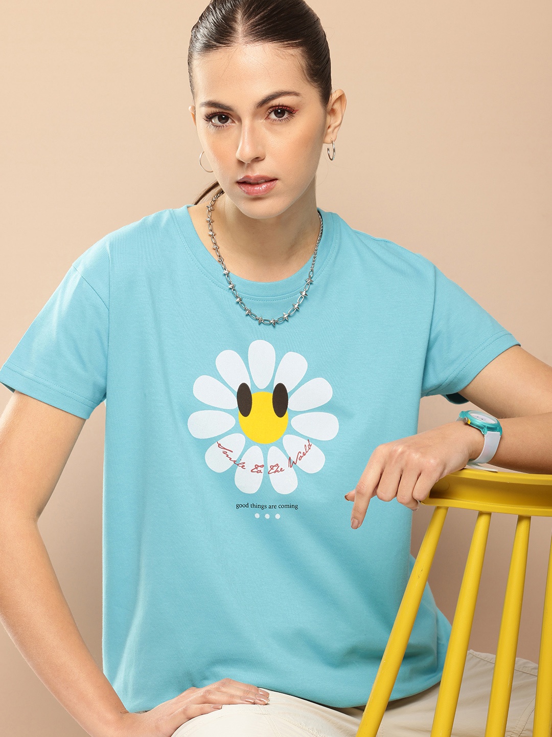 

Difference of Opinion Printed Pure Cotton Boxy T-shirt, Blue