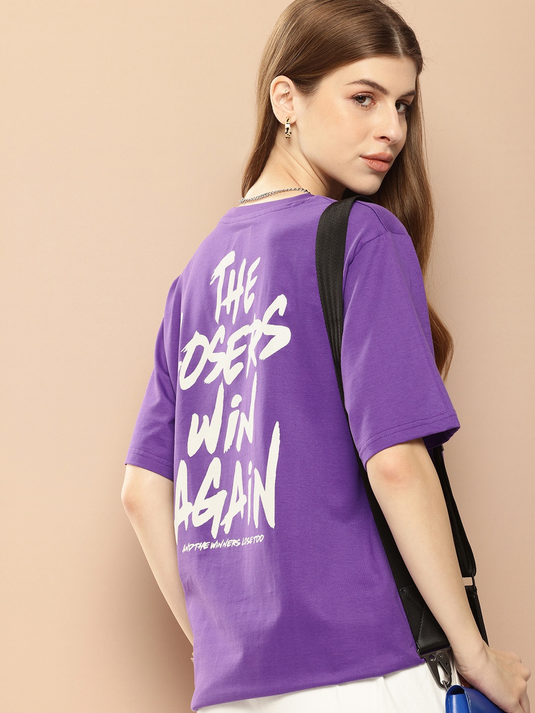 

Difference of Opinion Printed Oversized Pure Cotton T-shirt, Violet