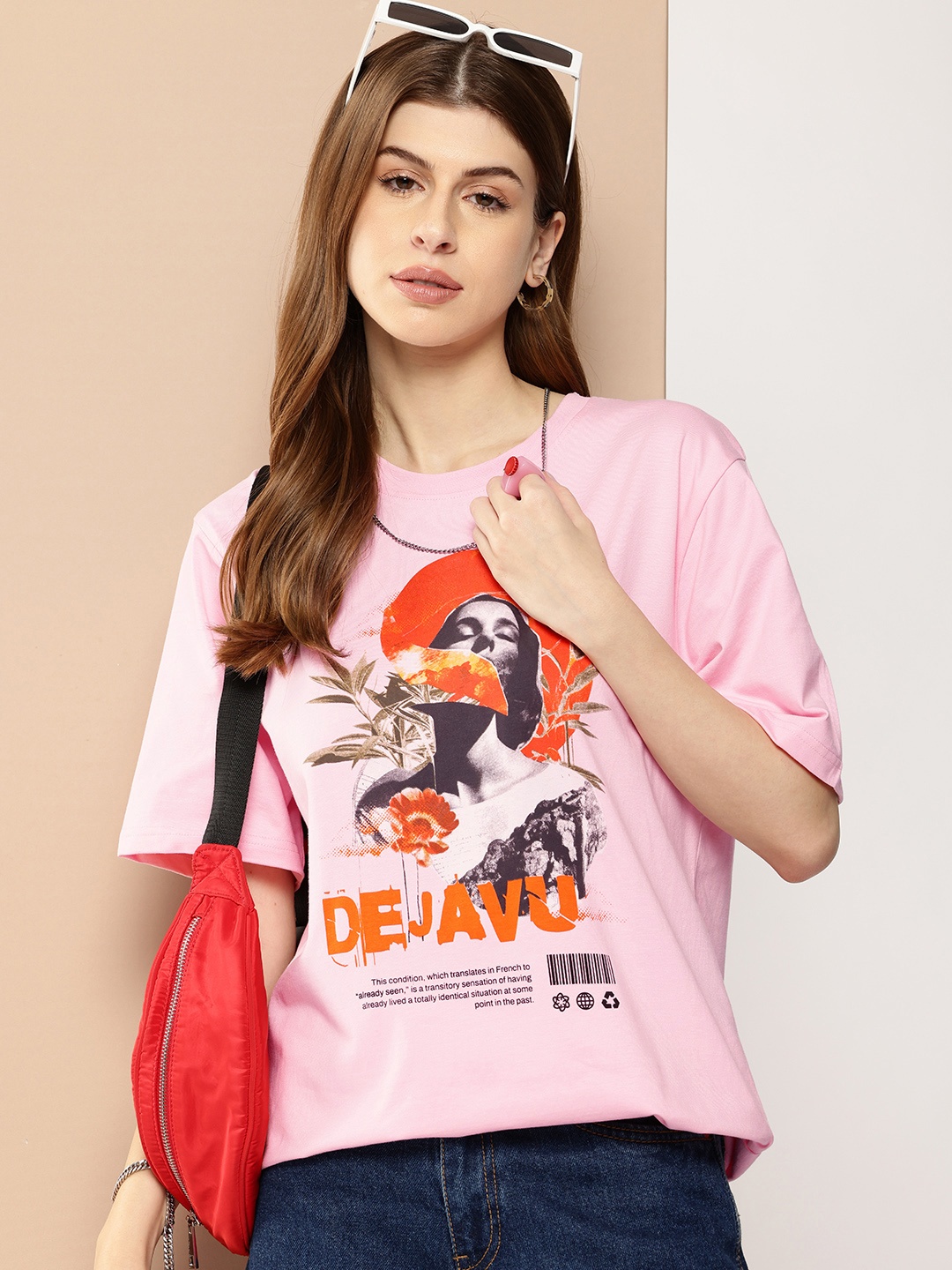 

Difference of Opinion Printed Pure Cotton Oversized T-shirt, Pink