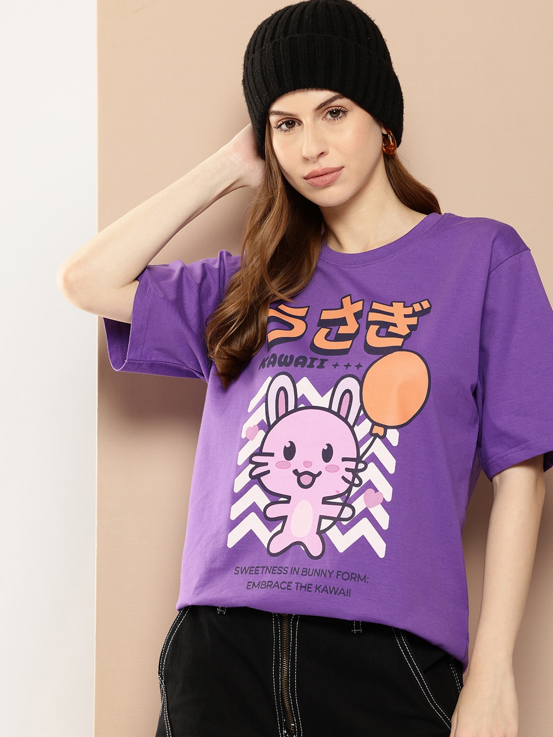 

Difference of Opinion Printed Oversized Pure Cotton T-shirt, Violet