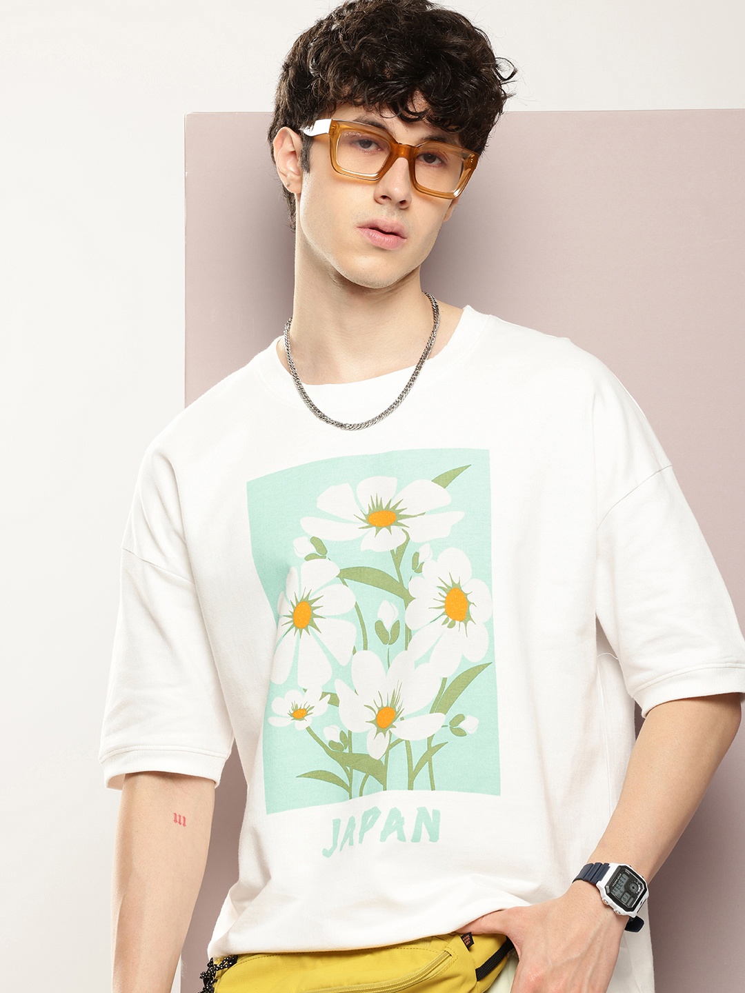 

DILLINGER Unisex Printed Drop-Shoulder Sleeves T-shirt, Off white