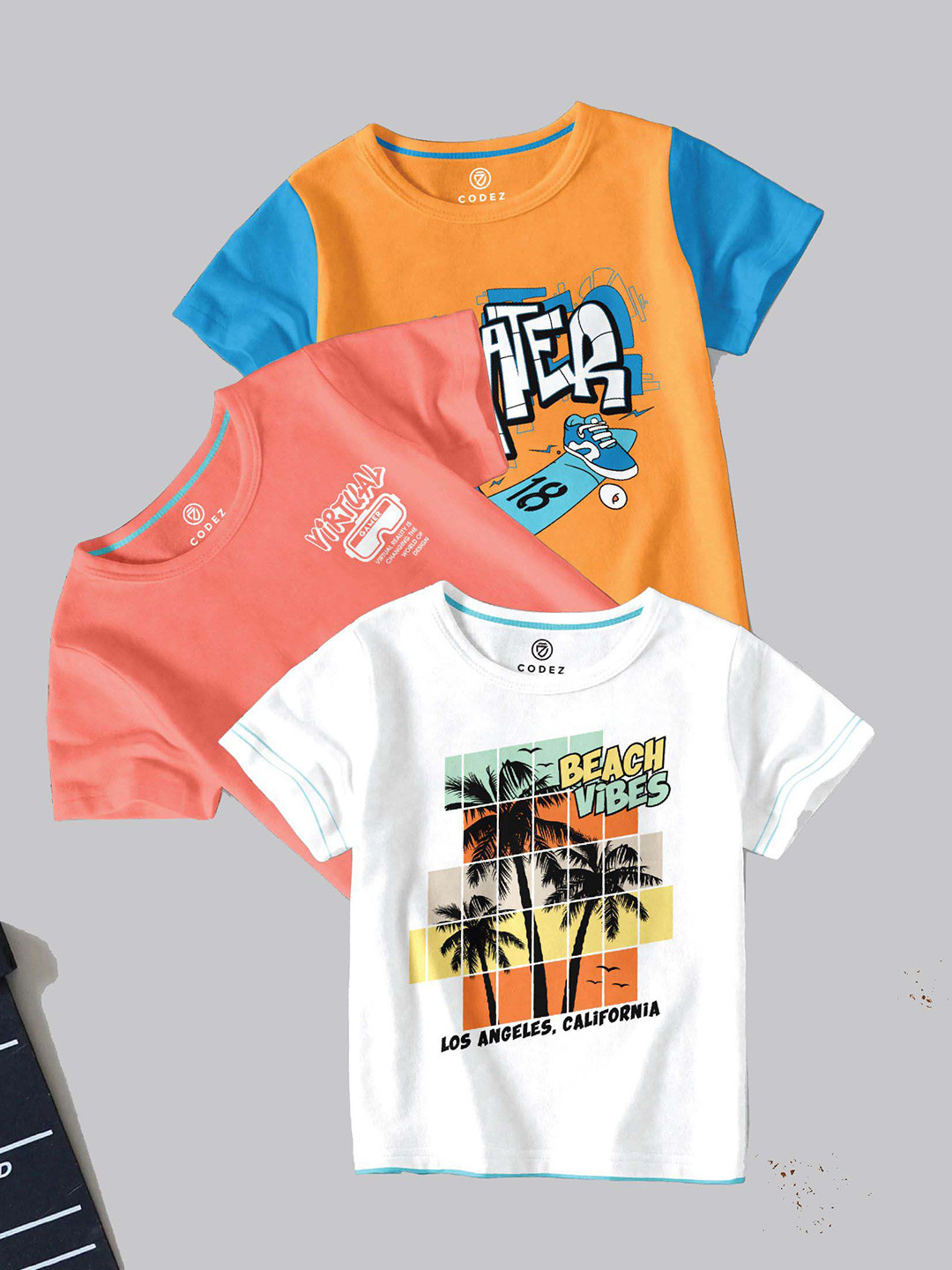 

CODEZ Boys Pack Of 3 Typography Printed Round Neck Cotton T-shirts, Orange