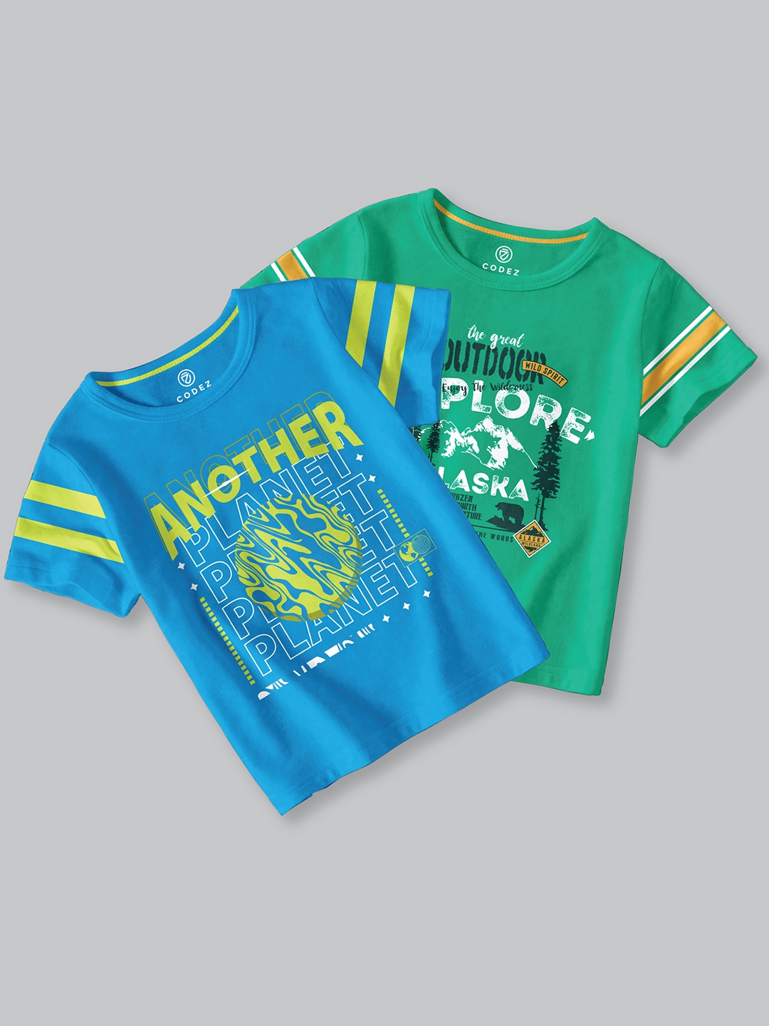 

CODEZ Boys Pack Of 2 Typography Printed Round Neck Cotton T-shirts, Green