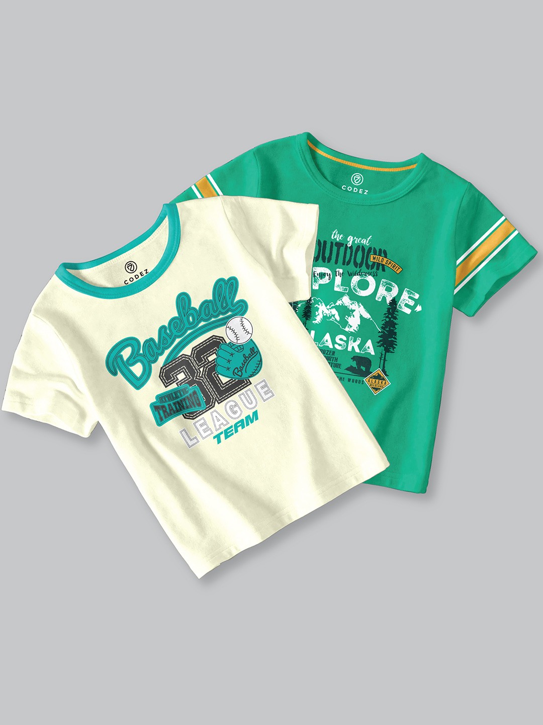 CODEZ Boys Pack Of 2 Typography Printed Round Neck Cotton T-shirts, Green