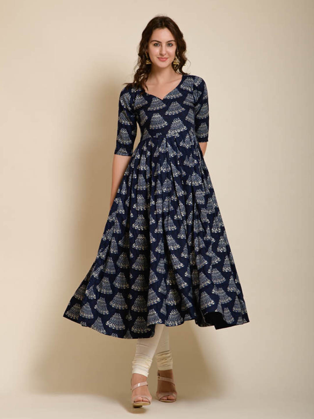 

SAZRIKA Women Ethnic Printed Flared Kurta, Blue