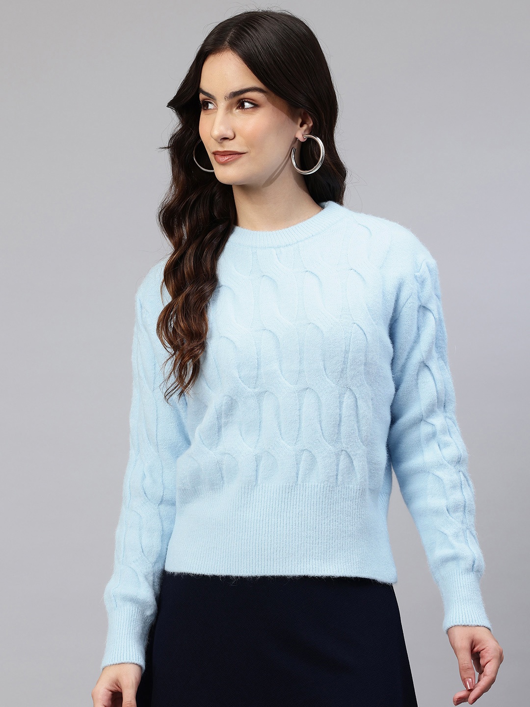 

One Femme Cable Knit Woollen Pullover, Blue