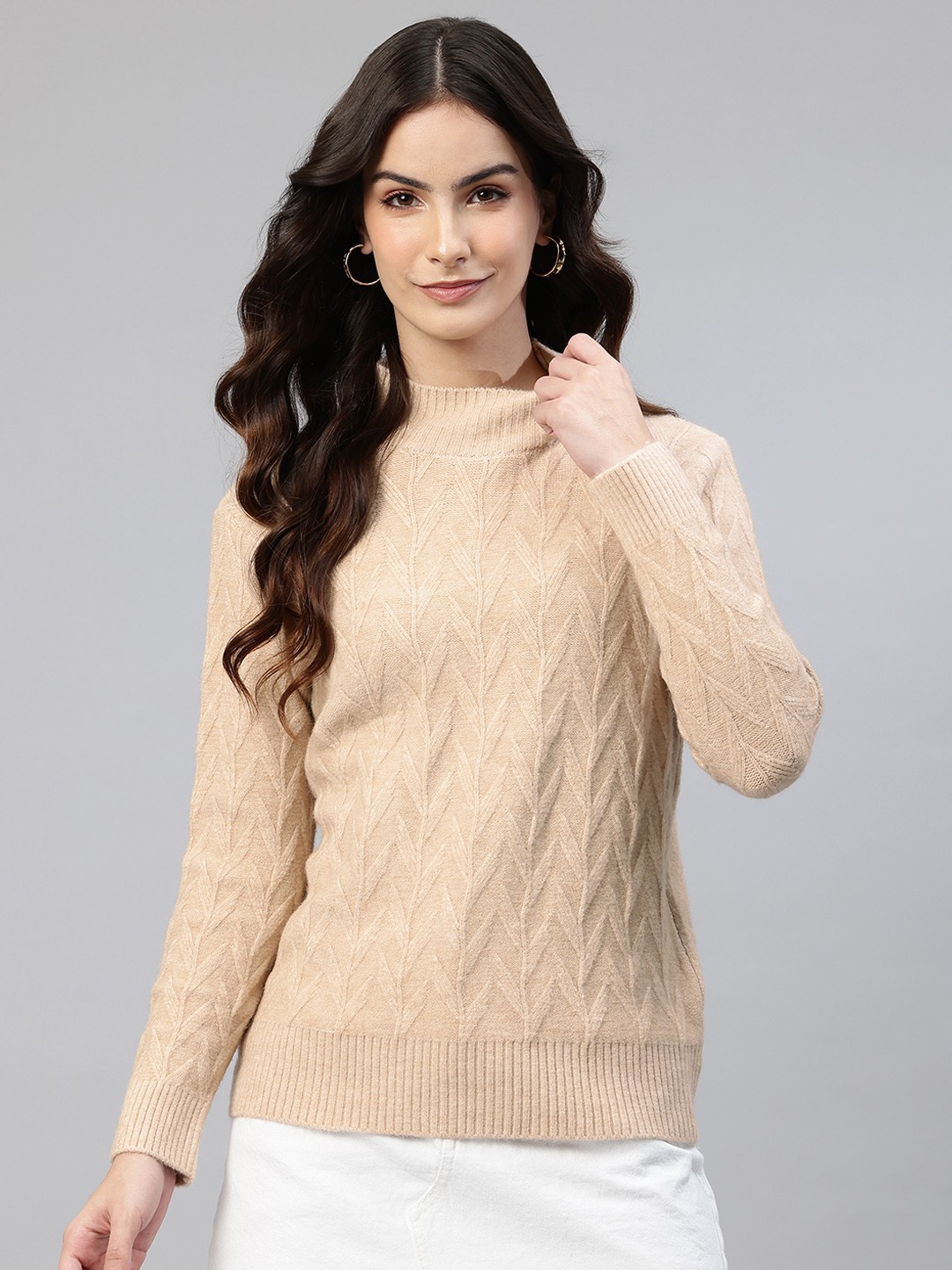 

One Femme High Neck Woollen Pullover, Off white