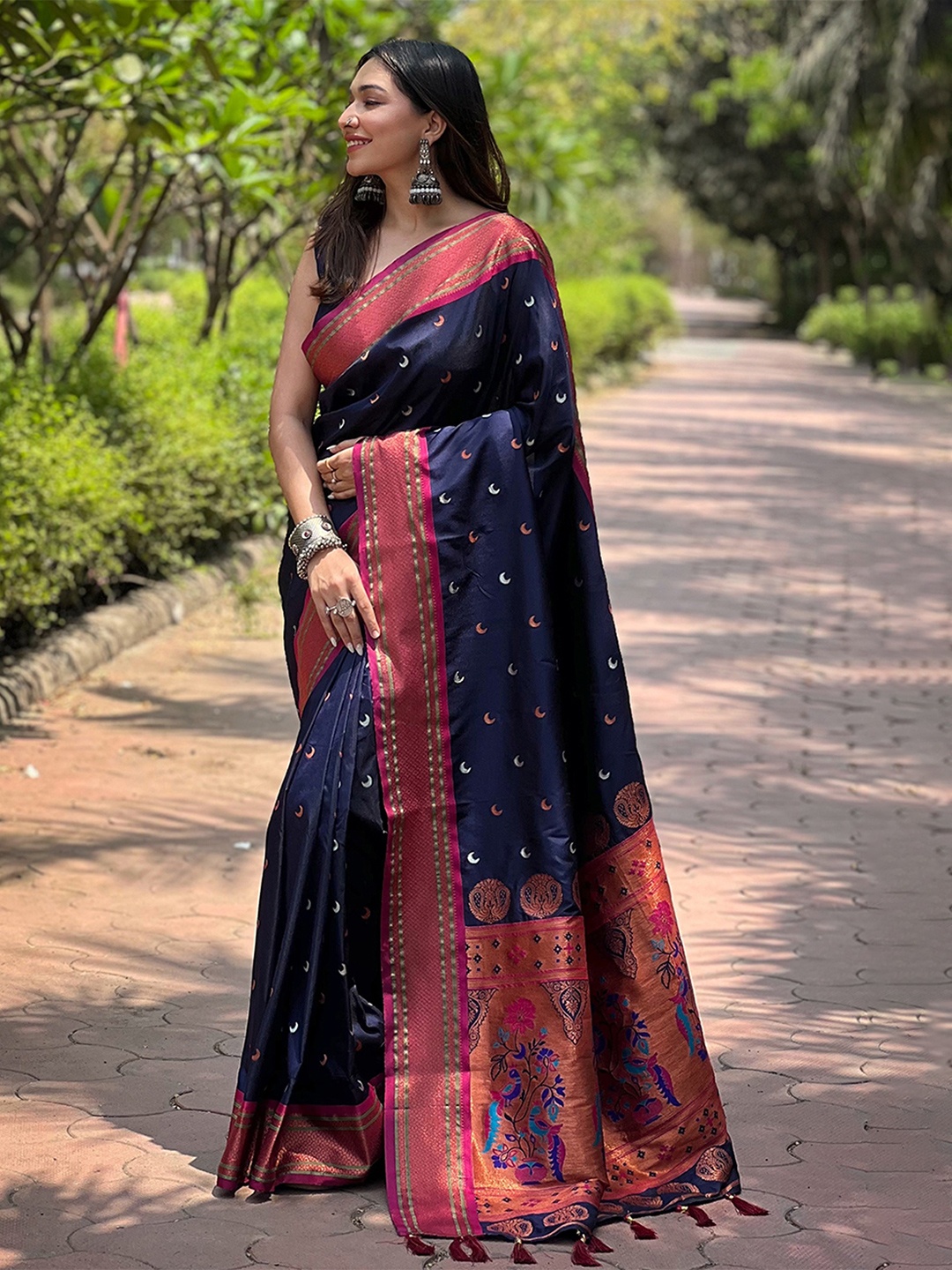

Mitera Woven Design Banarasi Zari Saree, Navy blue