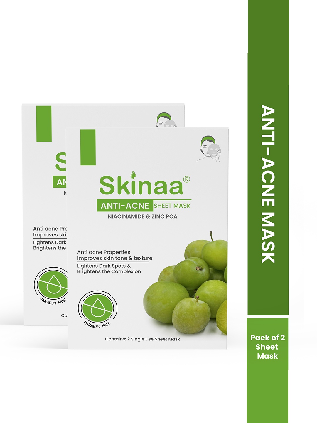 

SKINAA Set Of 4 Anti Acne Sheet Mask 2Pcs Each, Green