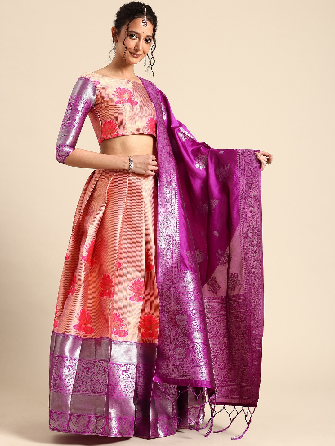 

Fabcartz Semi-Stitched Lehenga & Unstitched Blouse With Dupatta, Pink