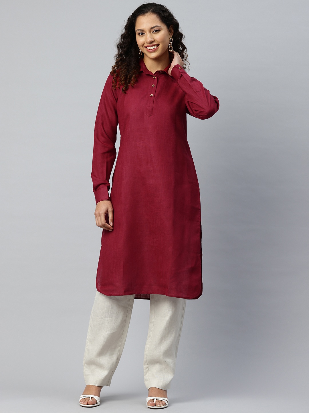 

One Femme Pathani Pure Cotton Kurta, Maroon