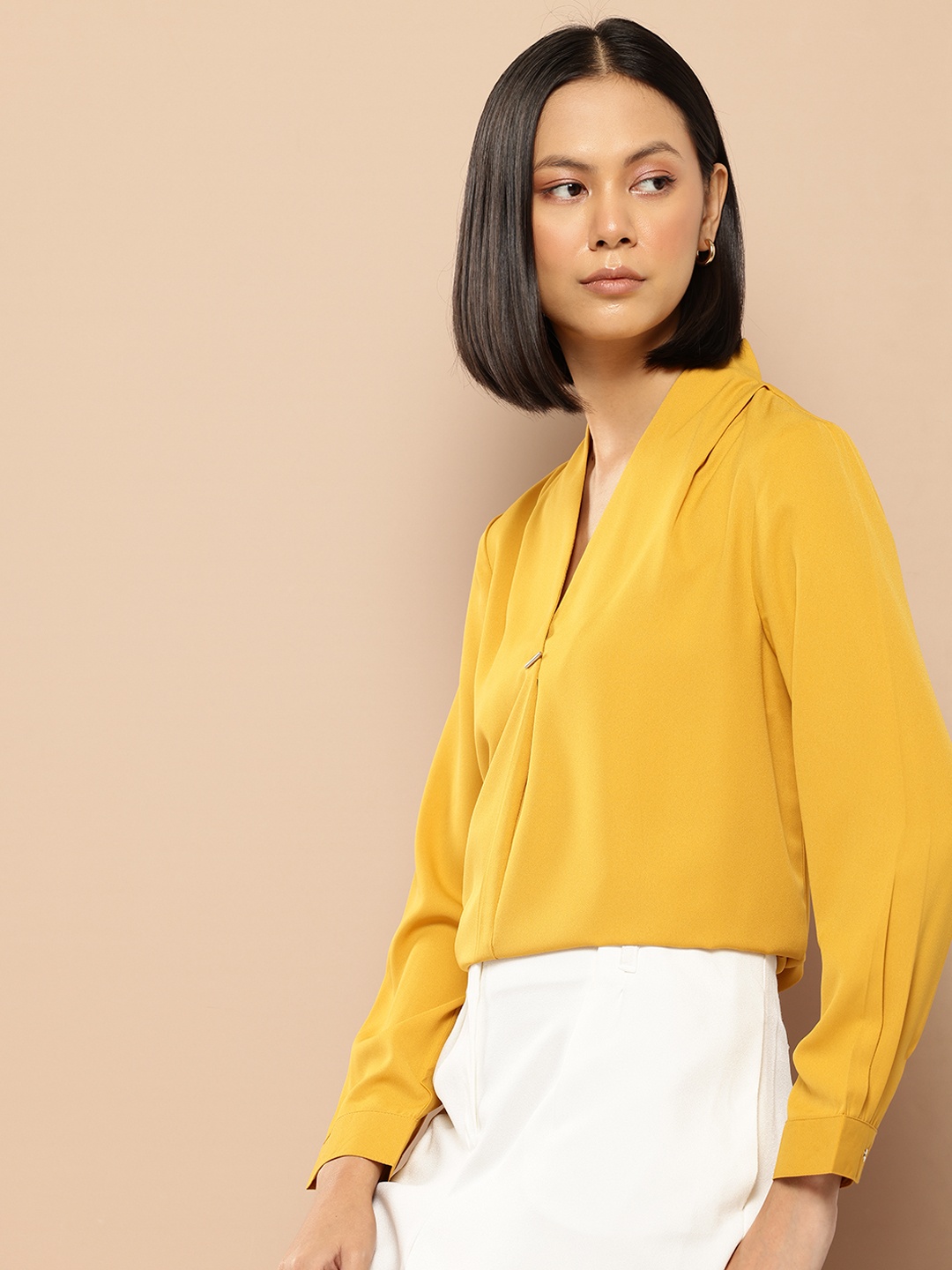 

her by invictus V-Neck Pleated Top, Yellow
