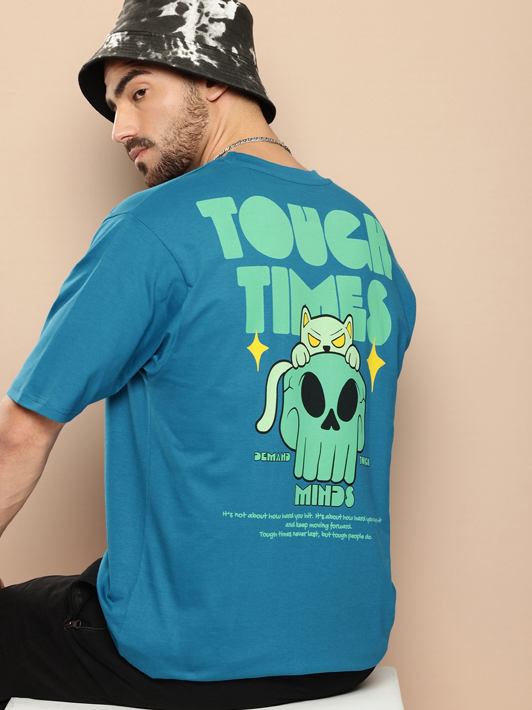 

Difference of Opinion Men Graphic Printed Oversized T-shirt, Blue