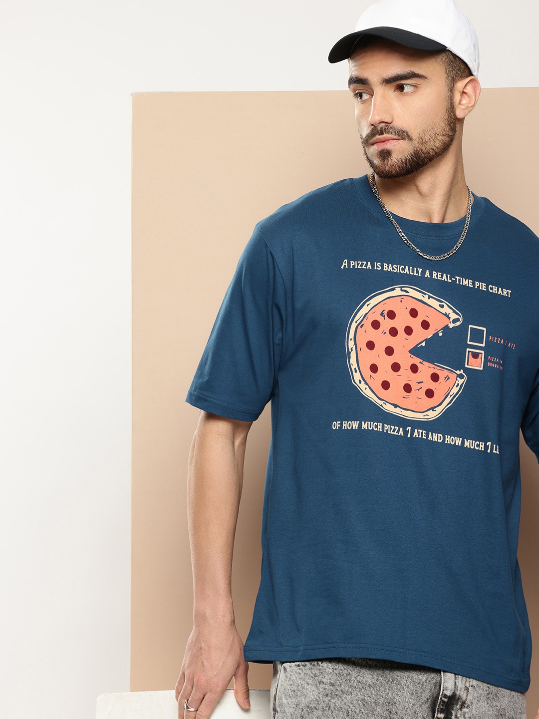 

Difference of Opinion Men Graphic Printed Oversized T-shirt, Blue