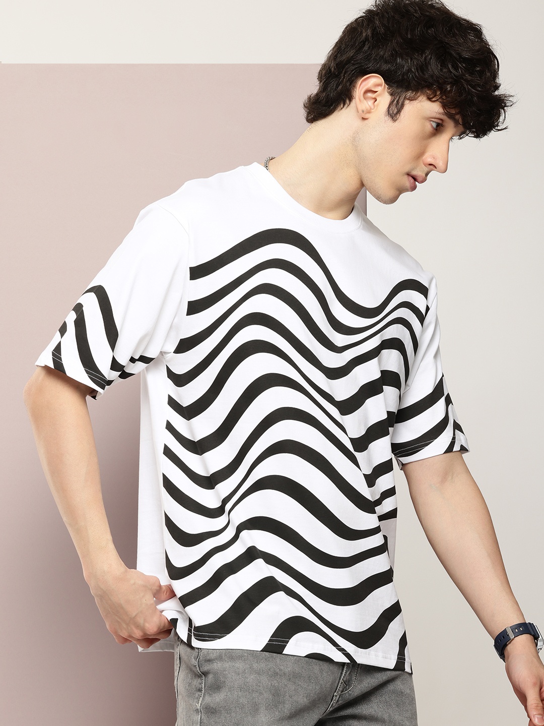 DILLINGER Men Printed Oversized Pure Cotton T-shirt, White