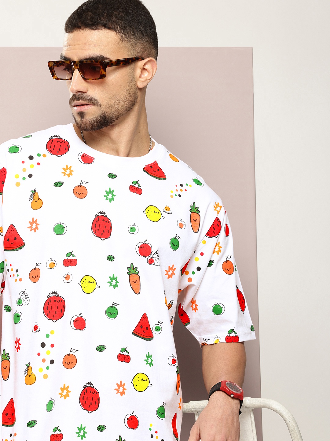 DILLINGER Men Printed Oversized Pure Cotton T-shirt, White