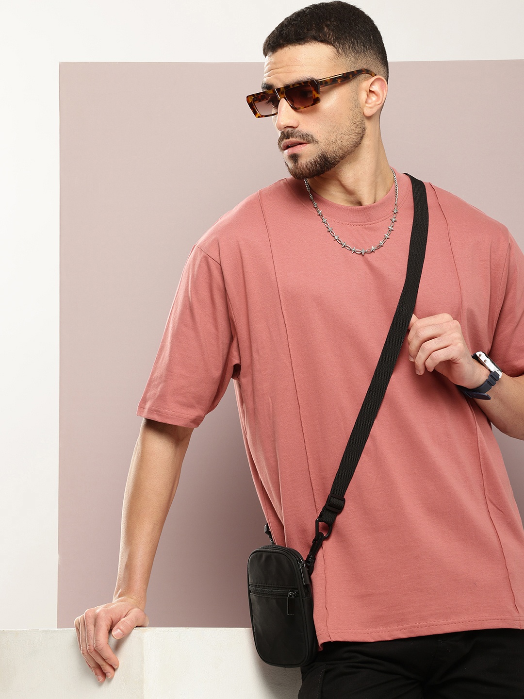 DILLINGER Solid Crew Neck Oversized T-shirt, Mauve