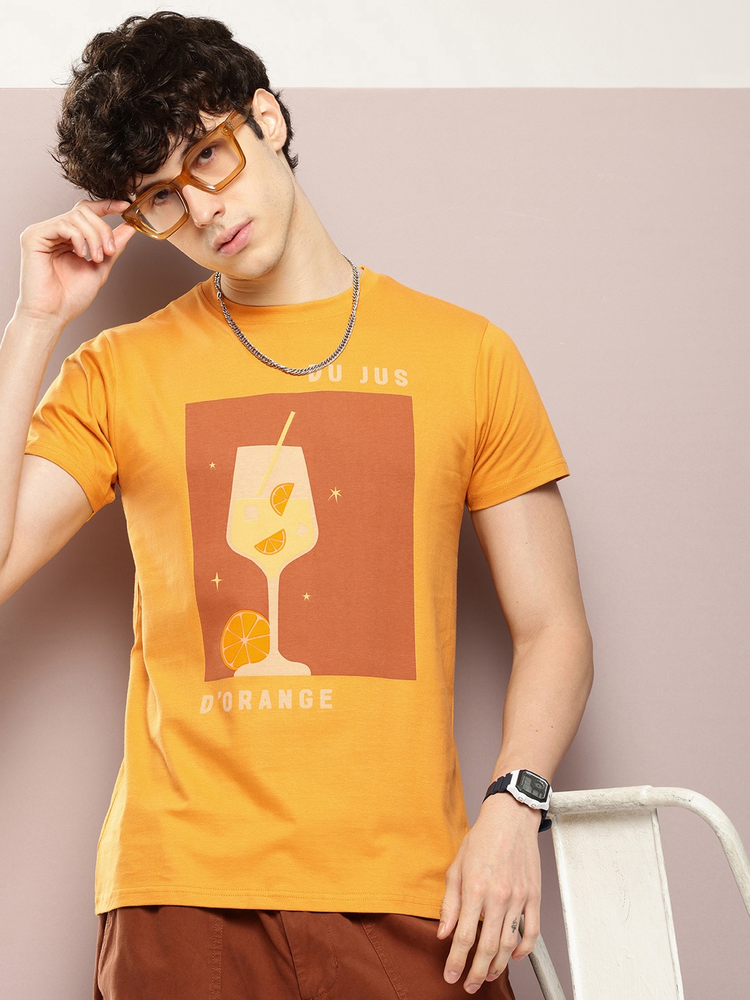

DILLINGER Men Graphic Printed T-shirt, Mustard