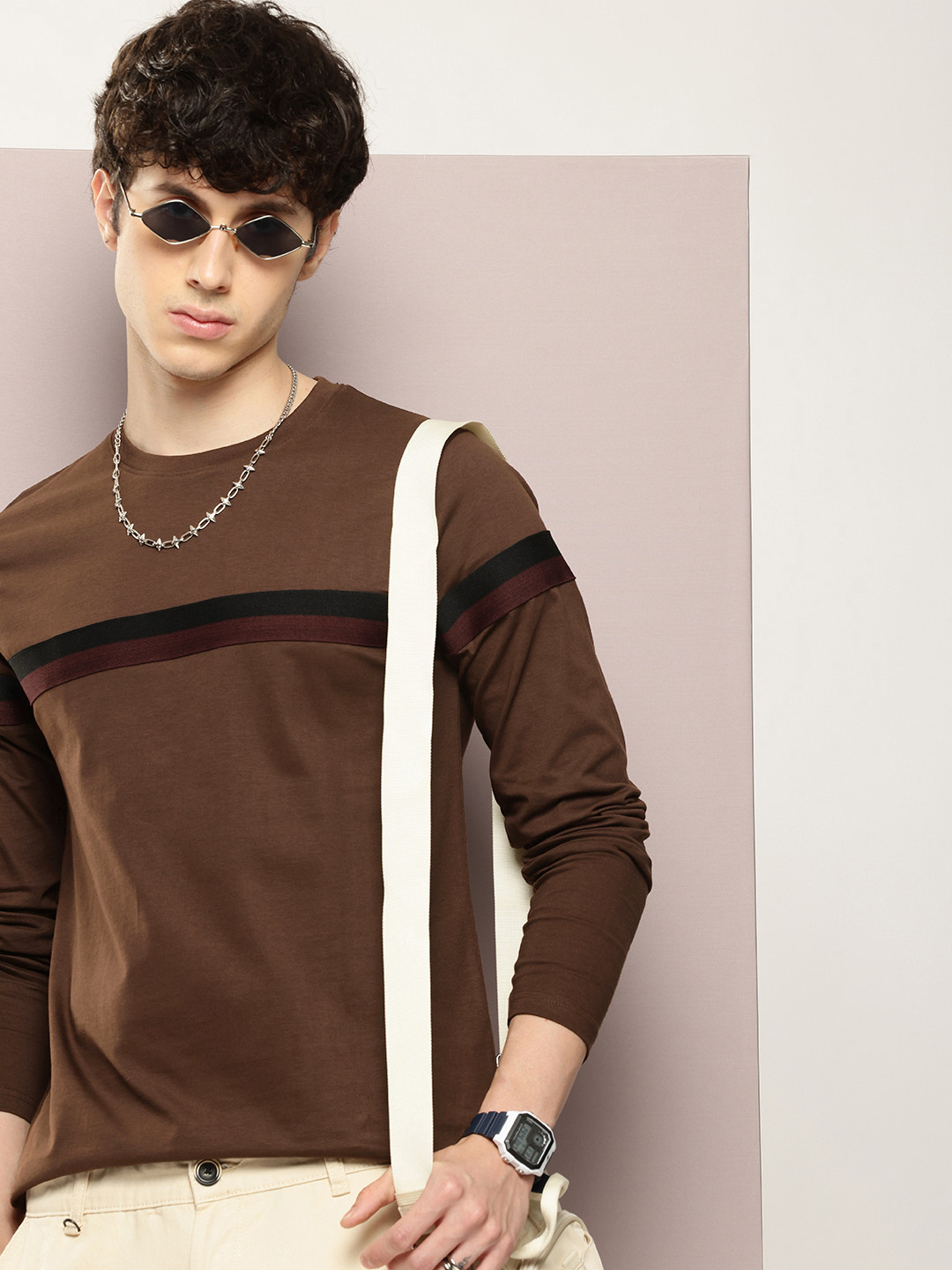 

DILLINGER Men Striped T-shirt, Brown
