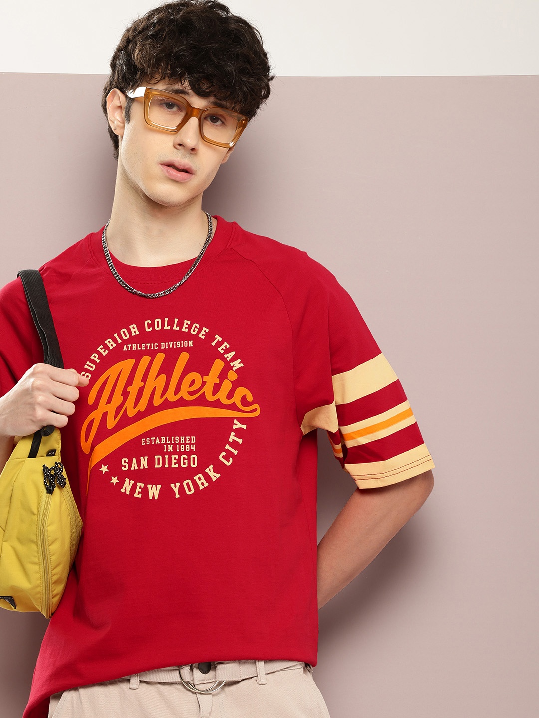 

DILLINGER Men Typography Printed Pure Cotton T-shirt, Red