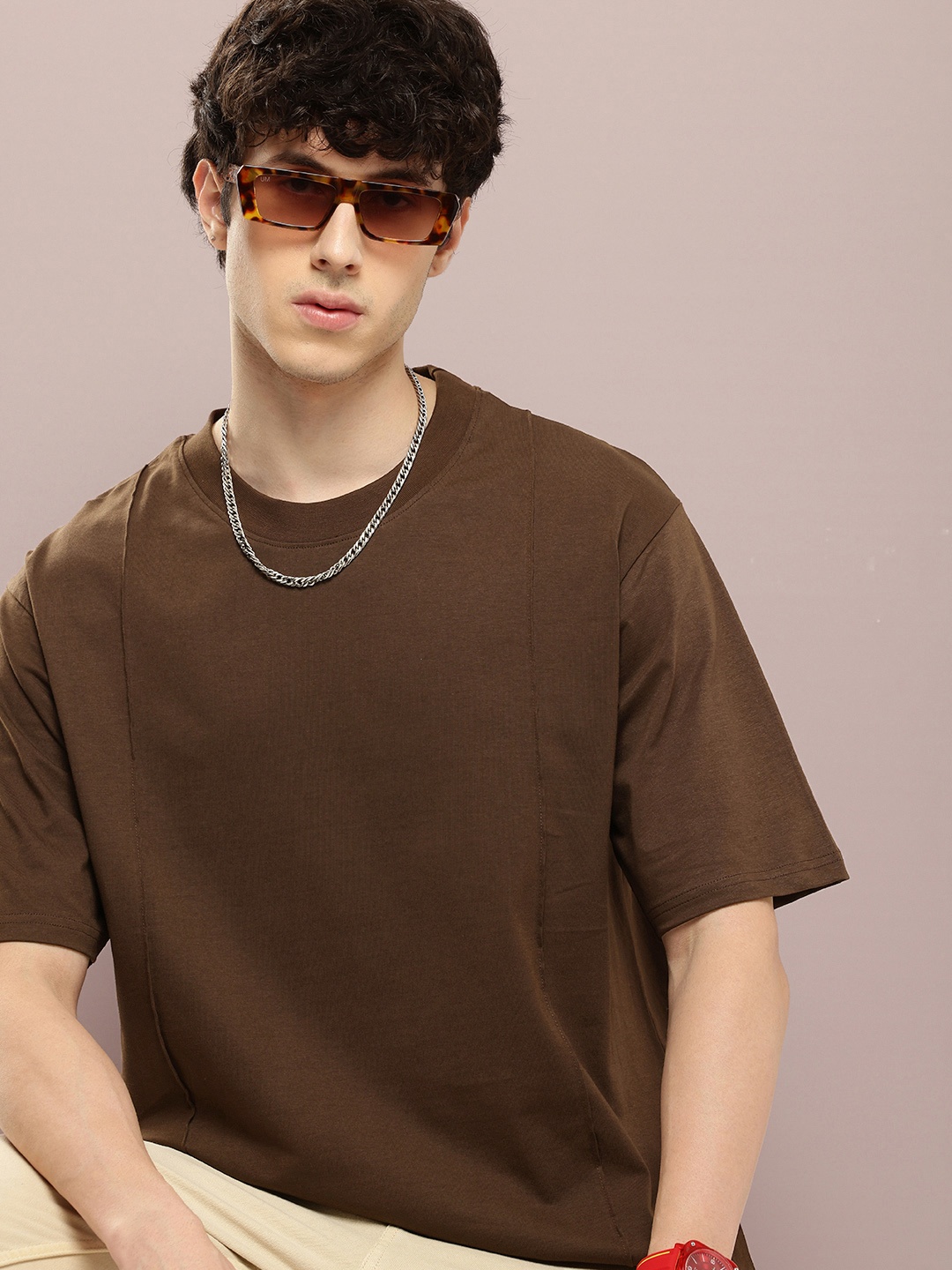 

DILLINGER Men Oversized Pure Cotton T-shirt, Brown