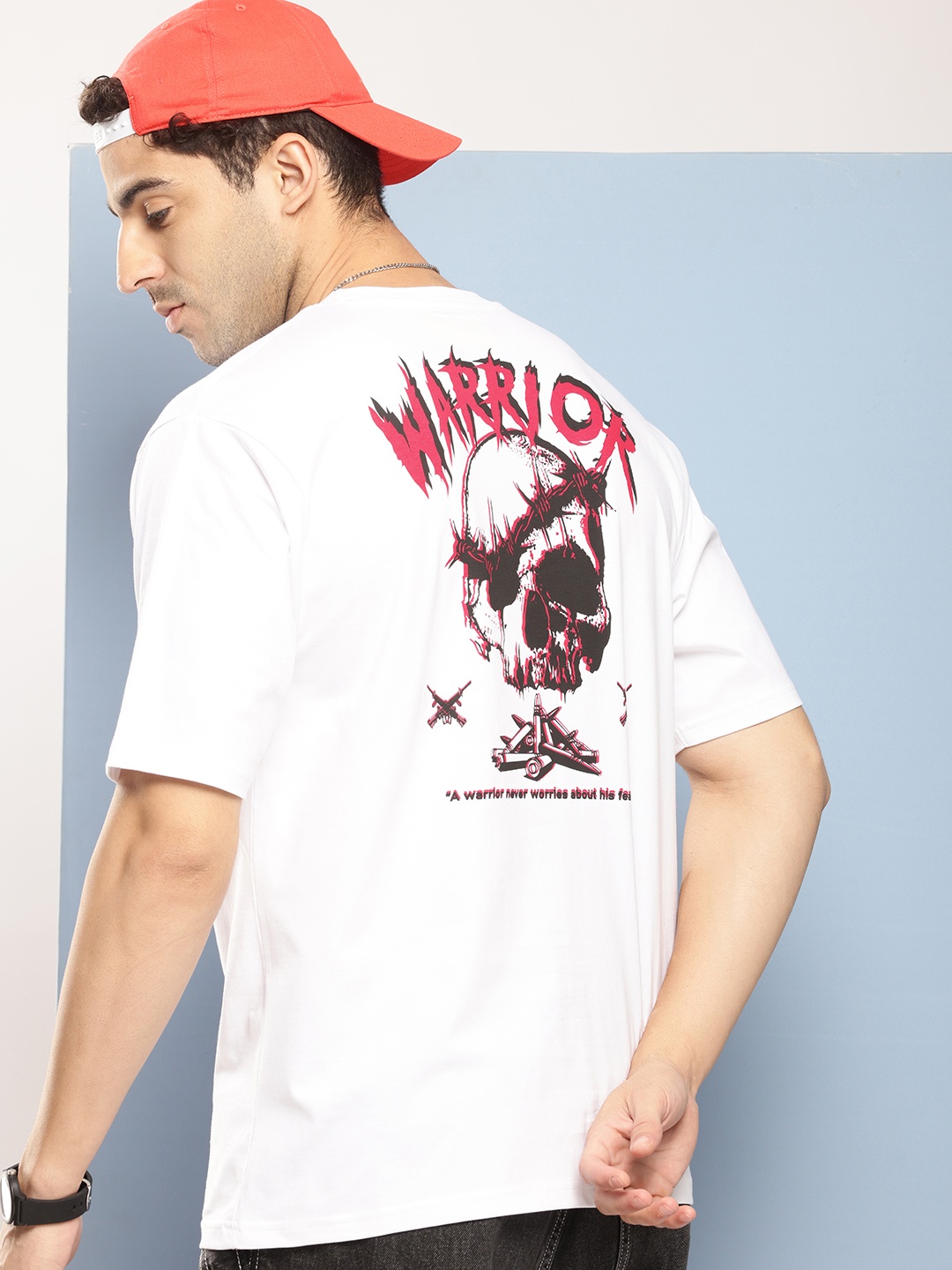 

FREE SOCIETY Men Printed Oversized Pure Cotton T-shirt, White