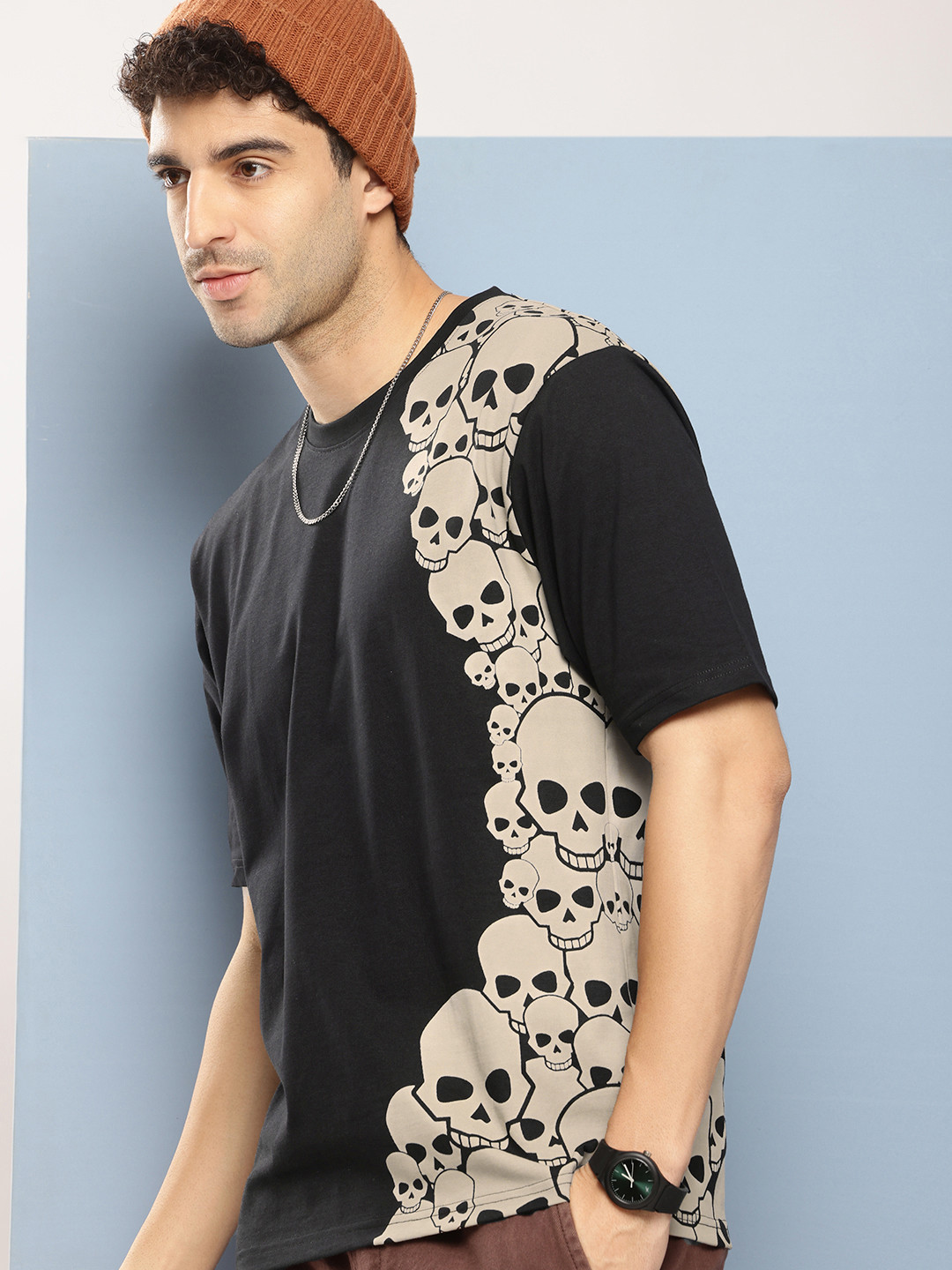 

FREE SOCIETY Men Printed Oversized Pure Cotton T-shirt, Black