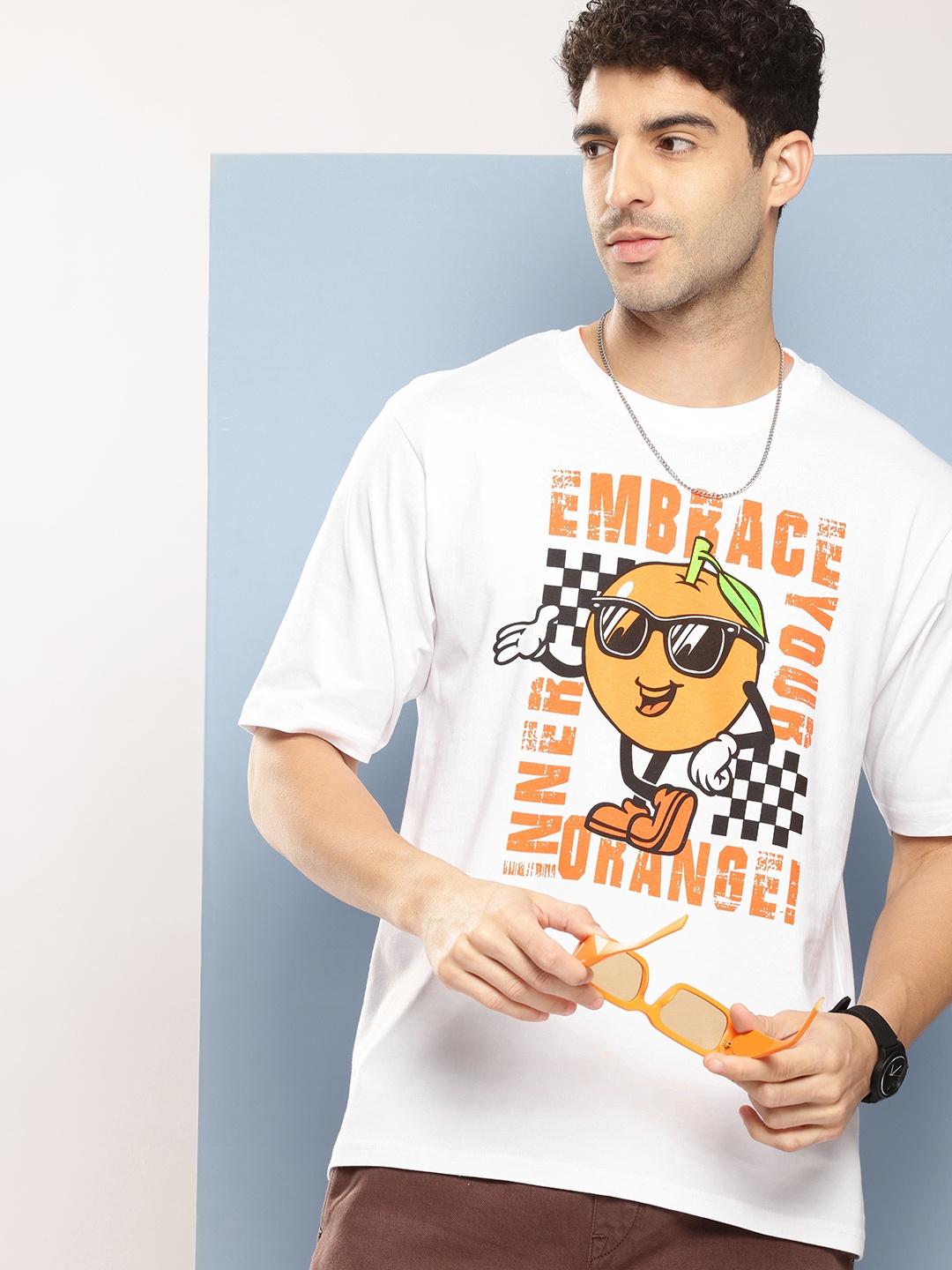 

FREE SOCIETY Men Printed Oversized Pure Cotton T-shirt, White