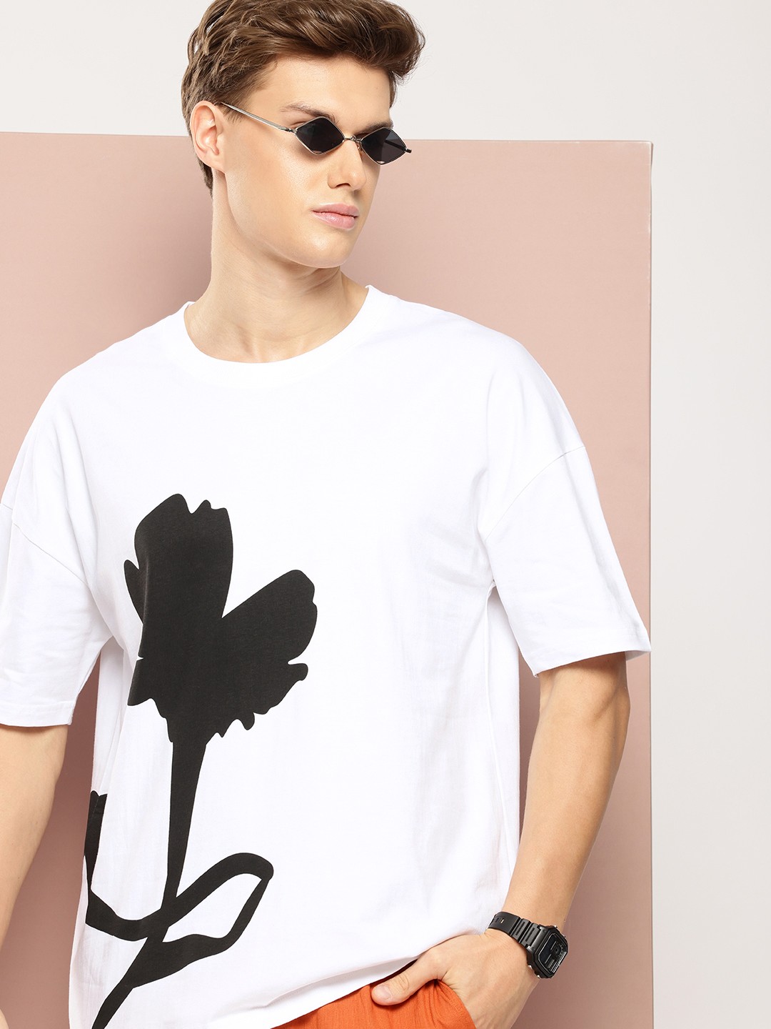 

Stormborn Men Printed Drop-Shoulder Sleeves Oversized Pure Cotton T-shirt, White