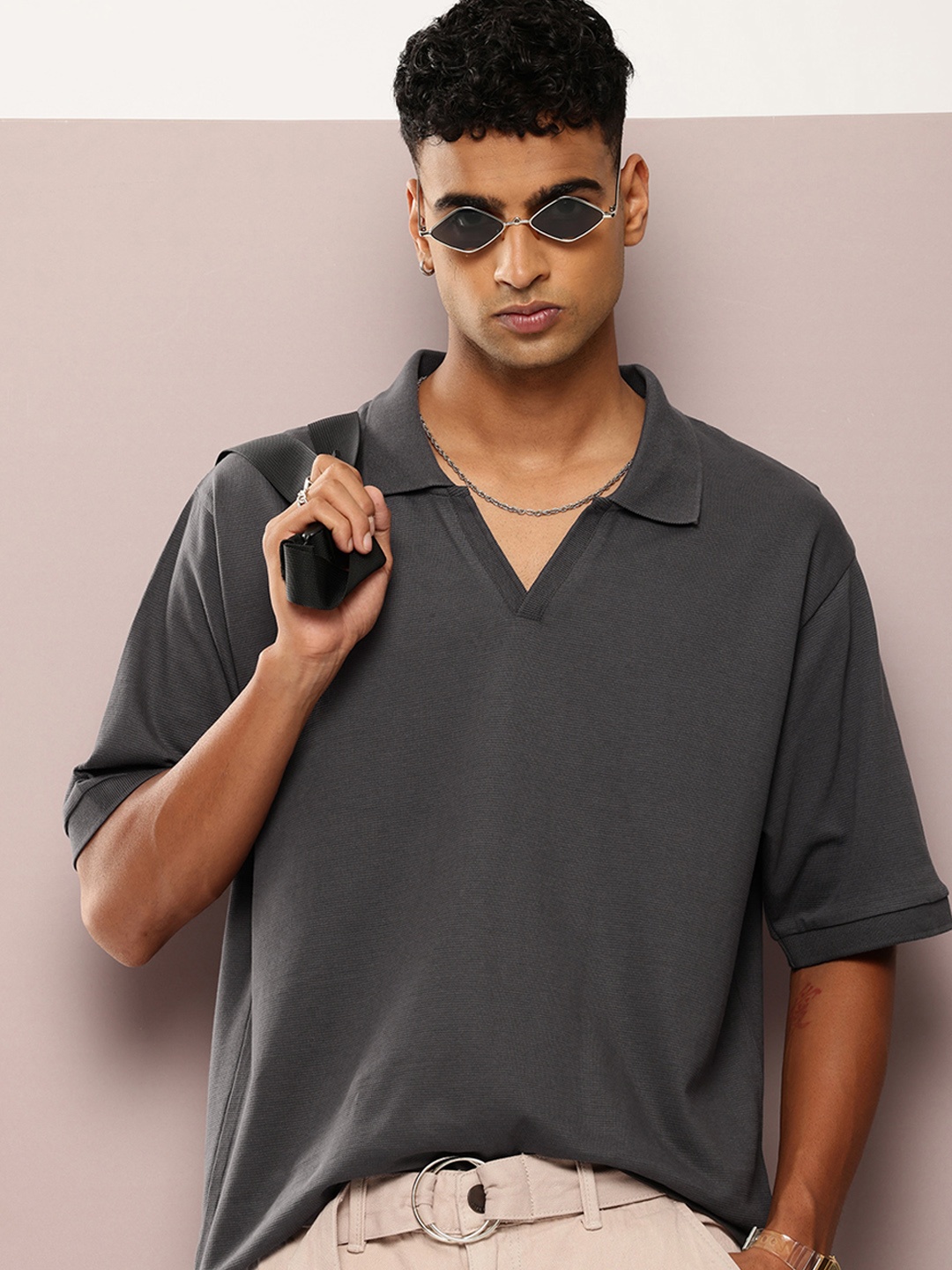 

DILLINGER Men Polo Collar T-shirt, Grey