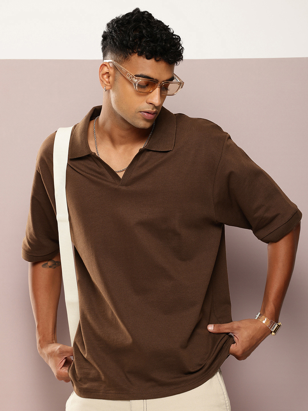 

DILLINGER Men Polo Collar T-shirt, Brown