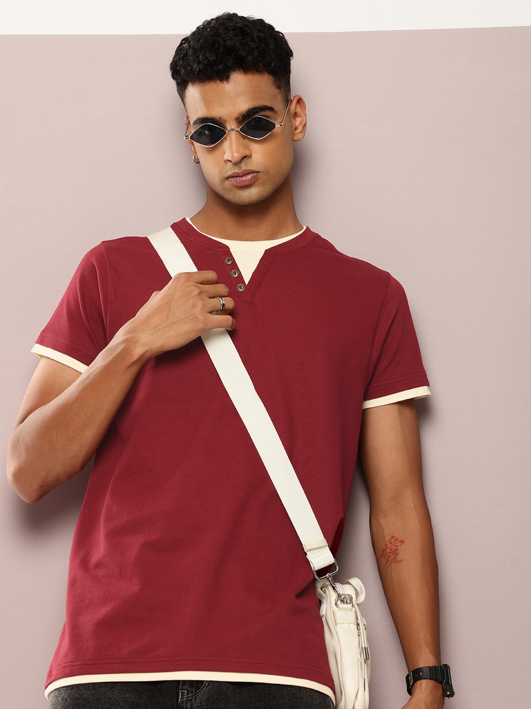

DILLINGER Men Airtex T-shirt, Maroon
