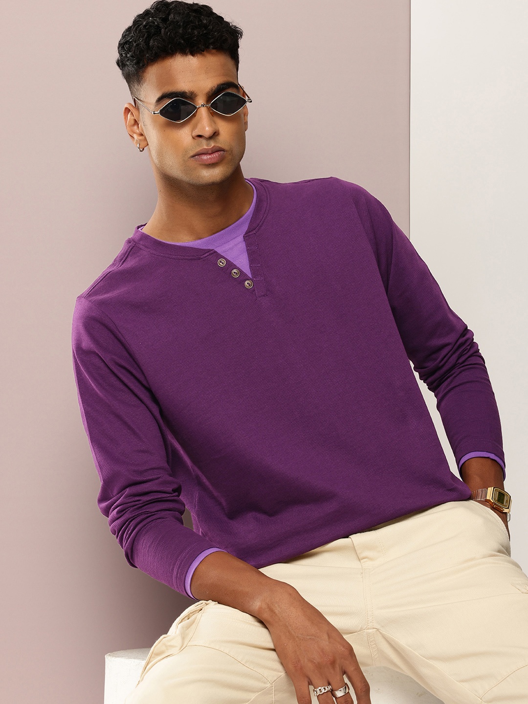 

DILLINGER Men Airtex Fabric Solid T-shirt, Purple