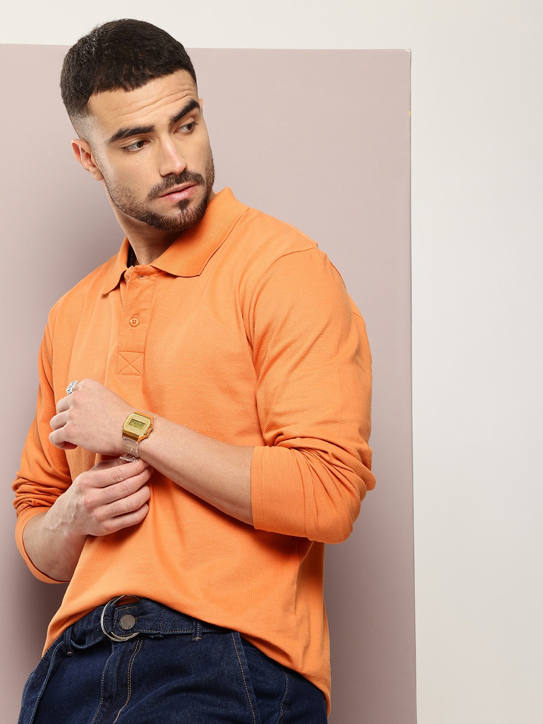 

DILLINGER Oversized Polo Collar T-shirt, Orange