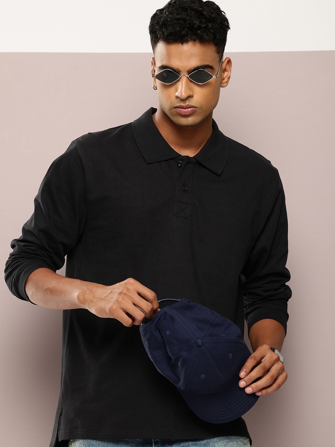 

DILLINGER Men Polo Collar Oversized T-shirt, Black