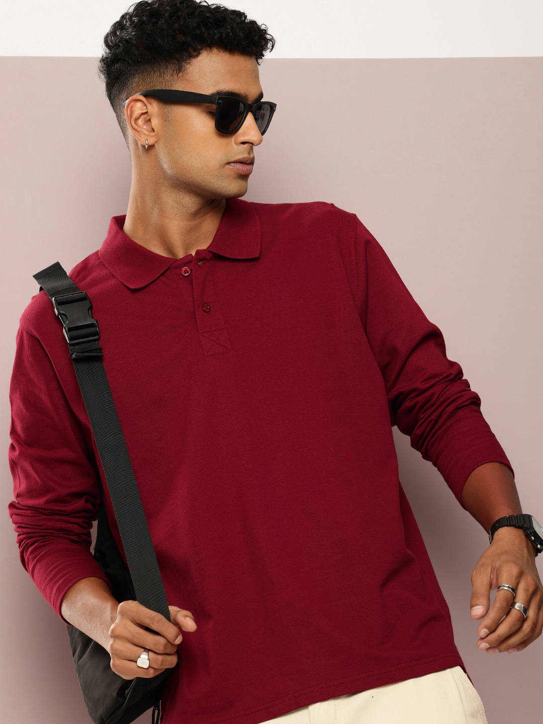 

DILLINGER Men Polo Collar Oversized T-shirt, Maroon