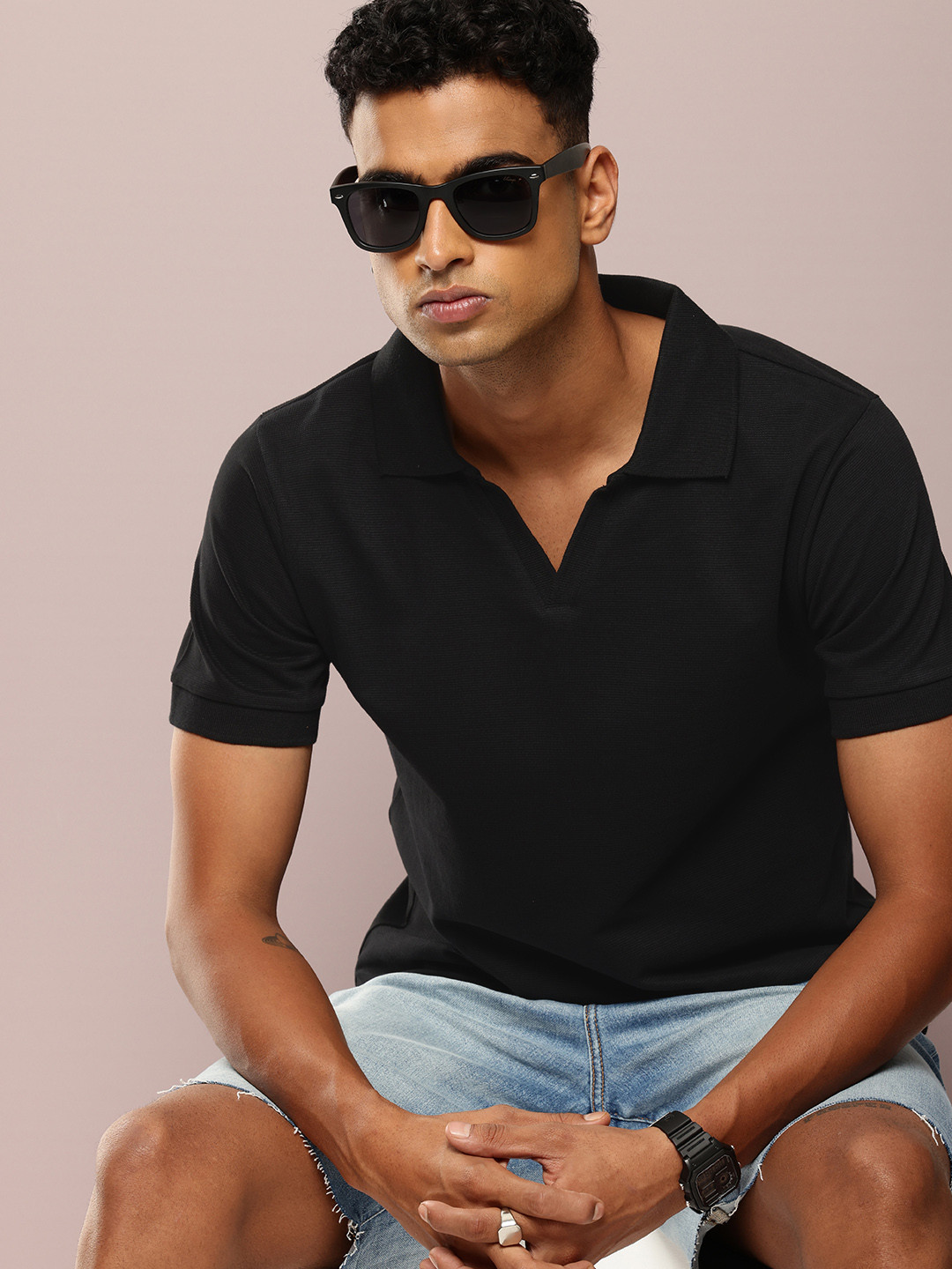 

DILLINGER Men Polo Collar T-shirt, Black