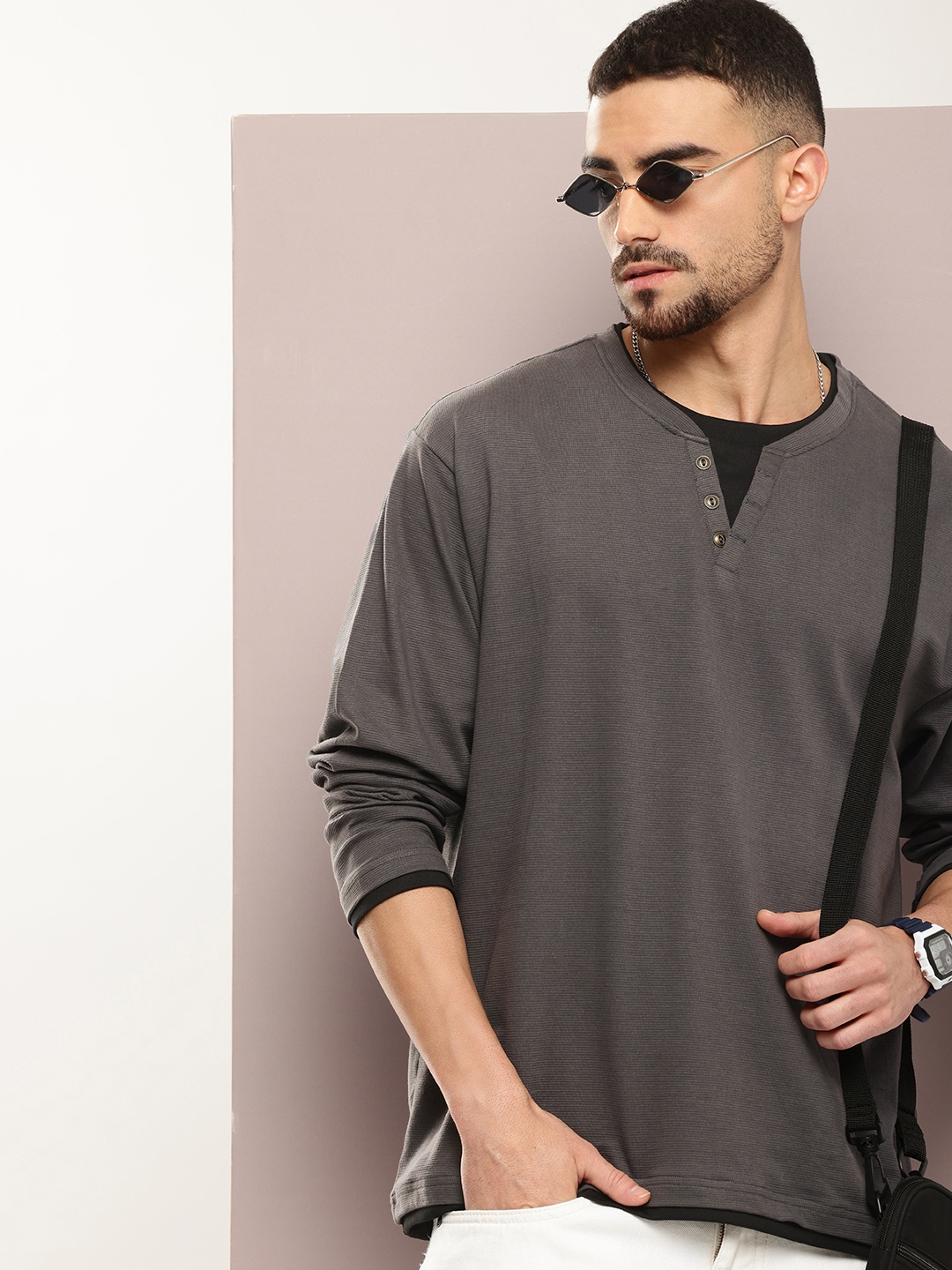 

DILLINGER Men Airtex Oversized T-shirt, Grey