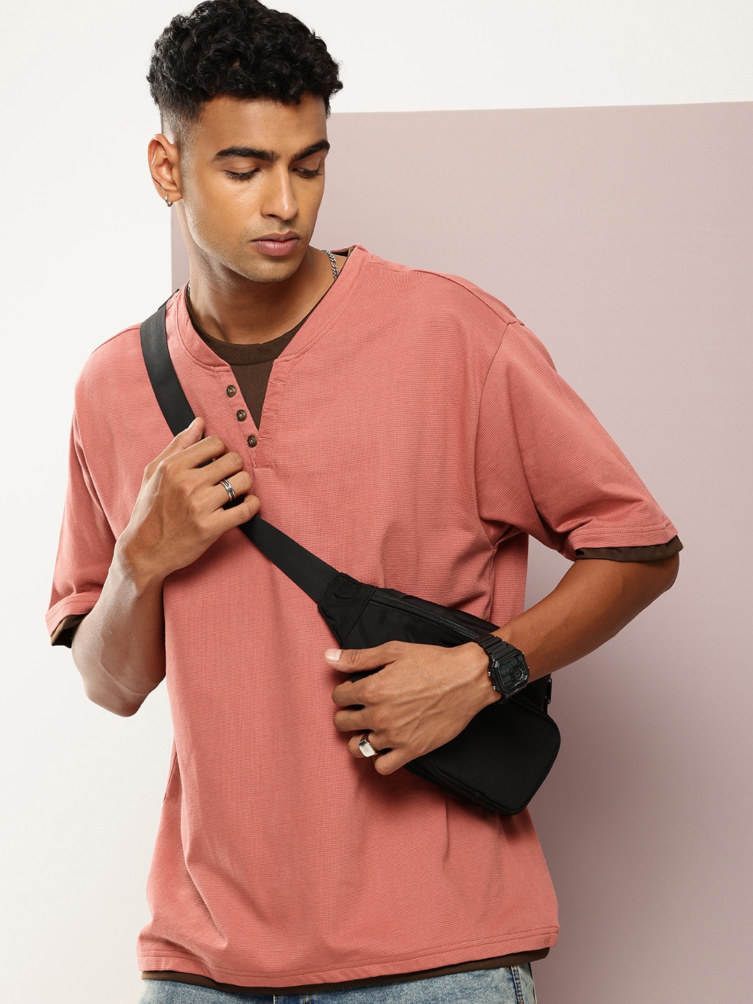 

DILLINGER Men Airtex T-shirt, Mauve