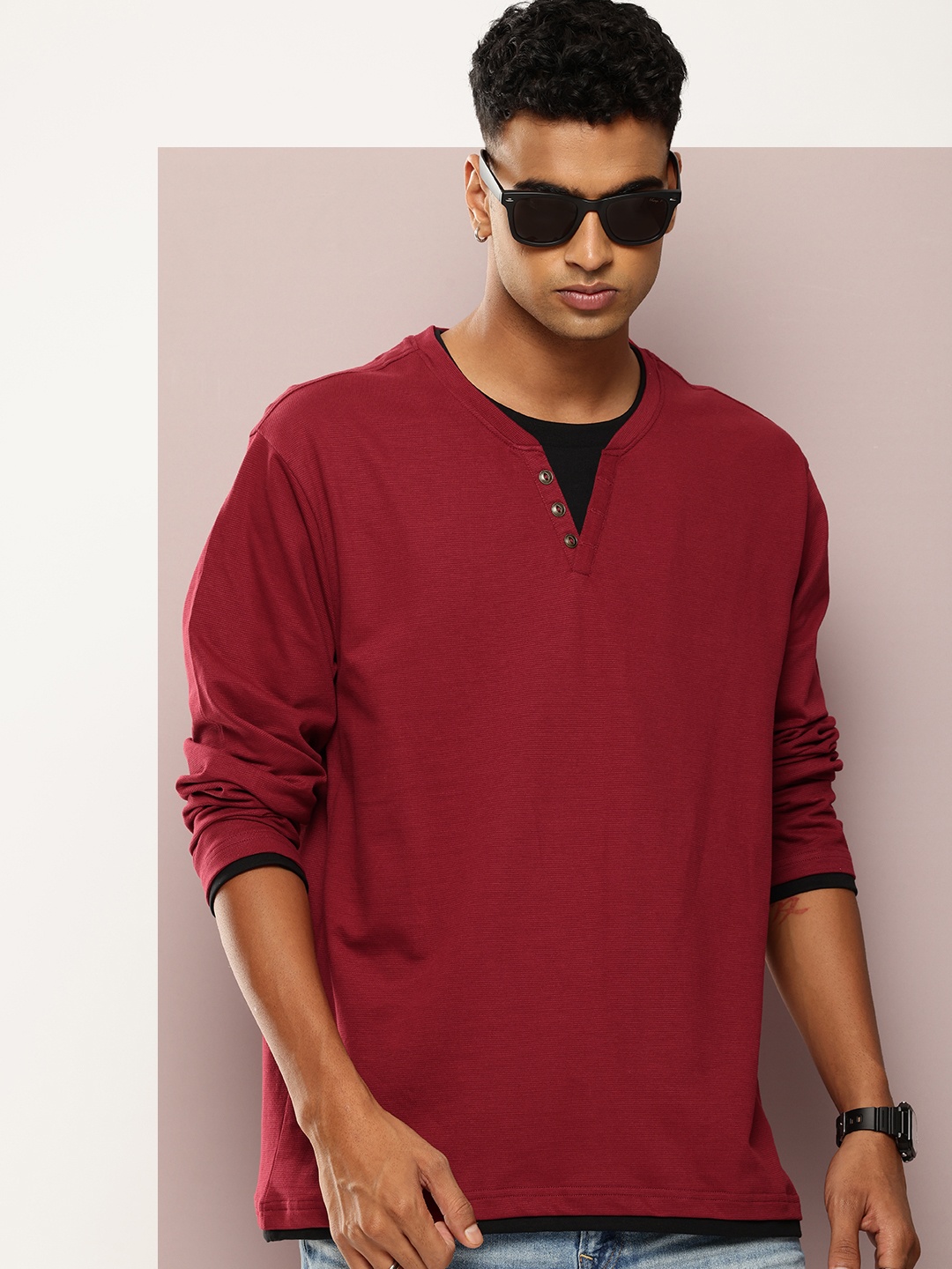 

DILLINGER Men Airtex Fabric Oversized T-shirt, Maroon