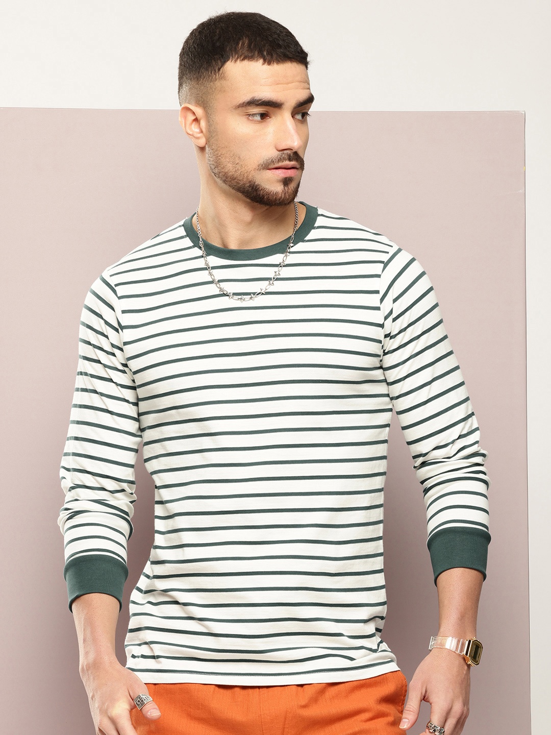 

DILLINGER Men Striped T-shirt, Off white