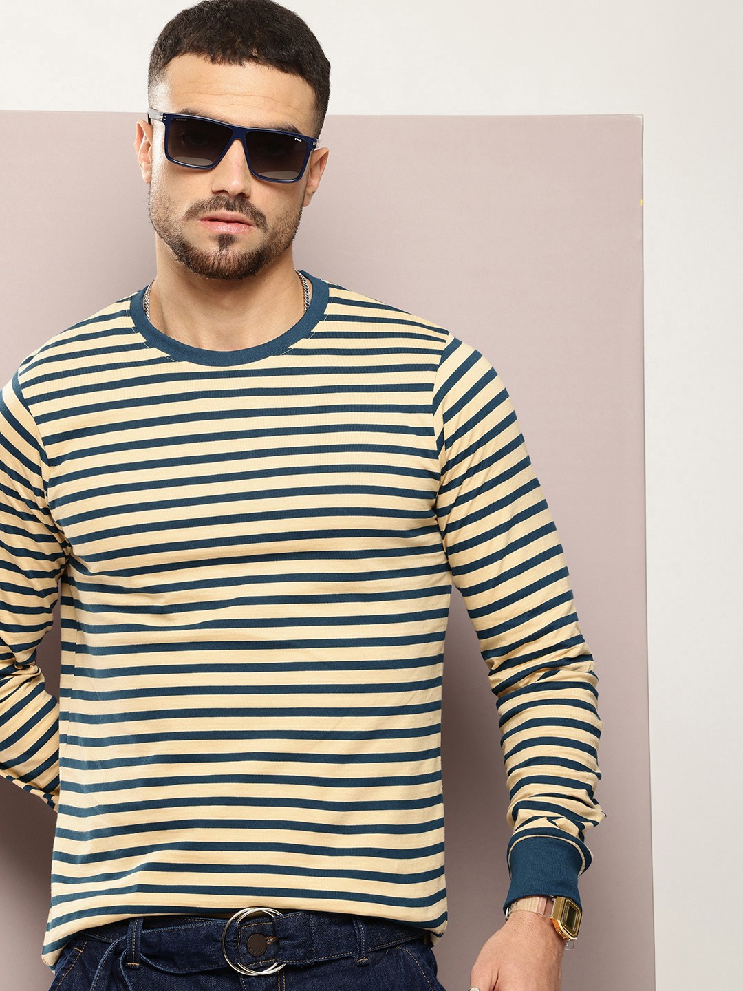 

DILLINGER Striped Crew Neck T-shirt, Beige