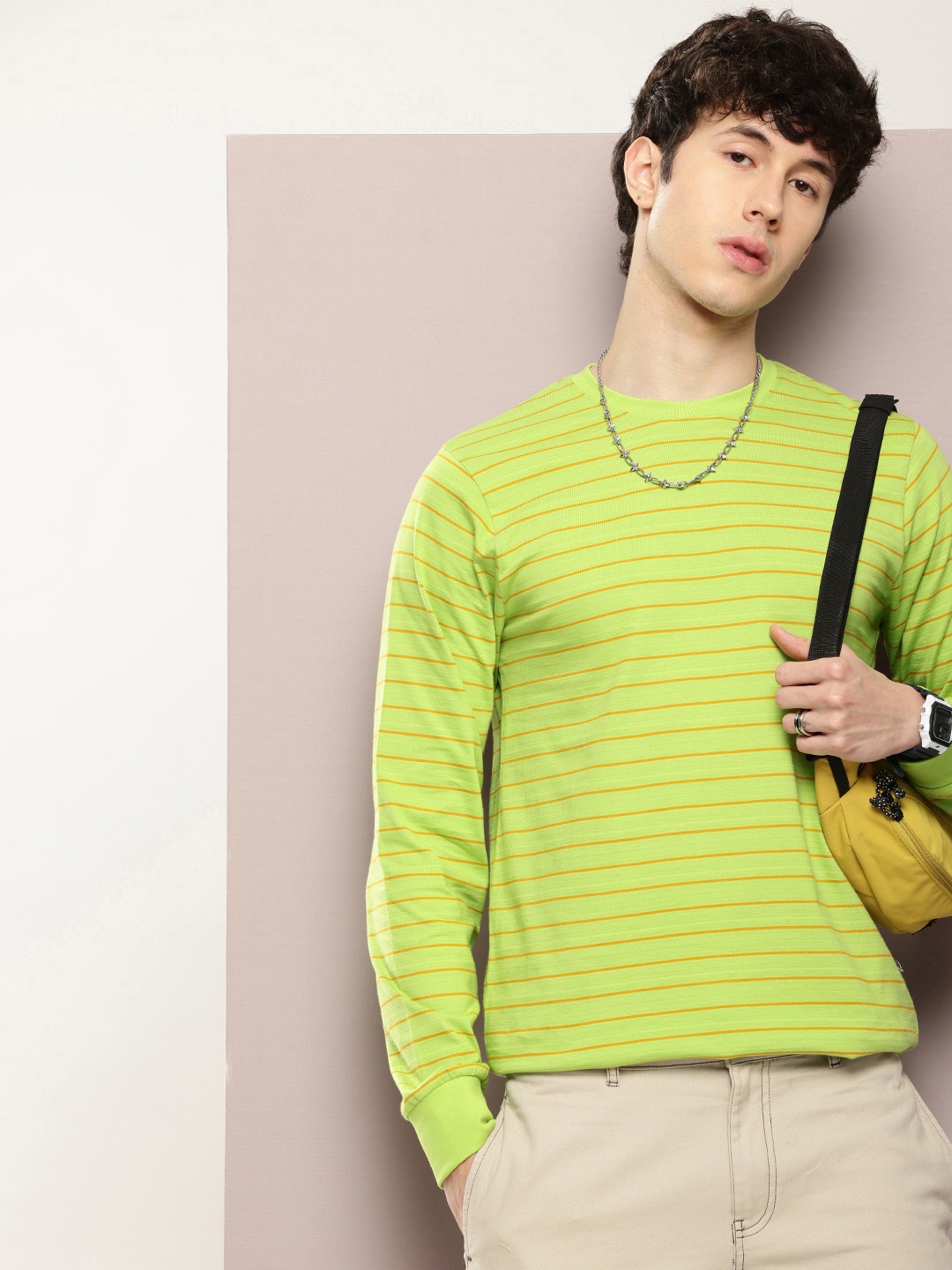 

DILLINGER Men Striped T-shirt, Green