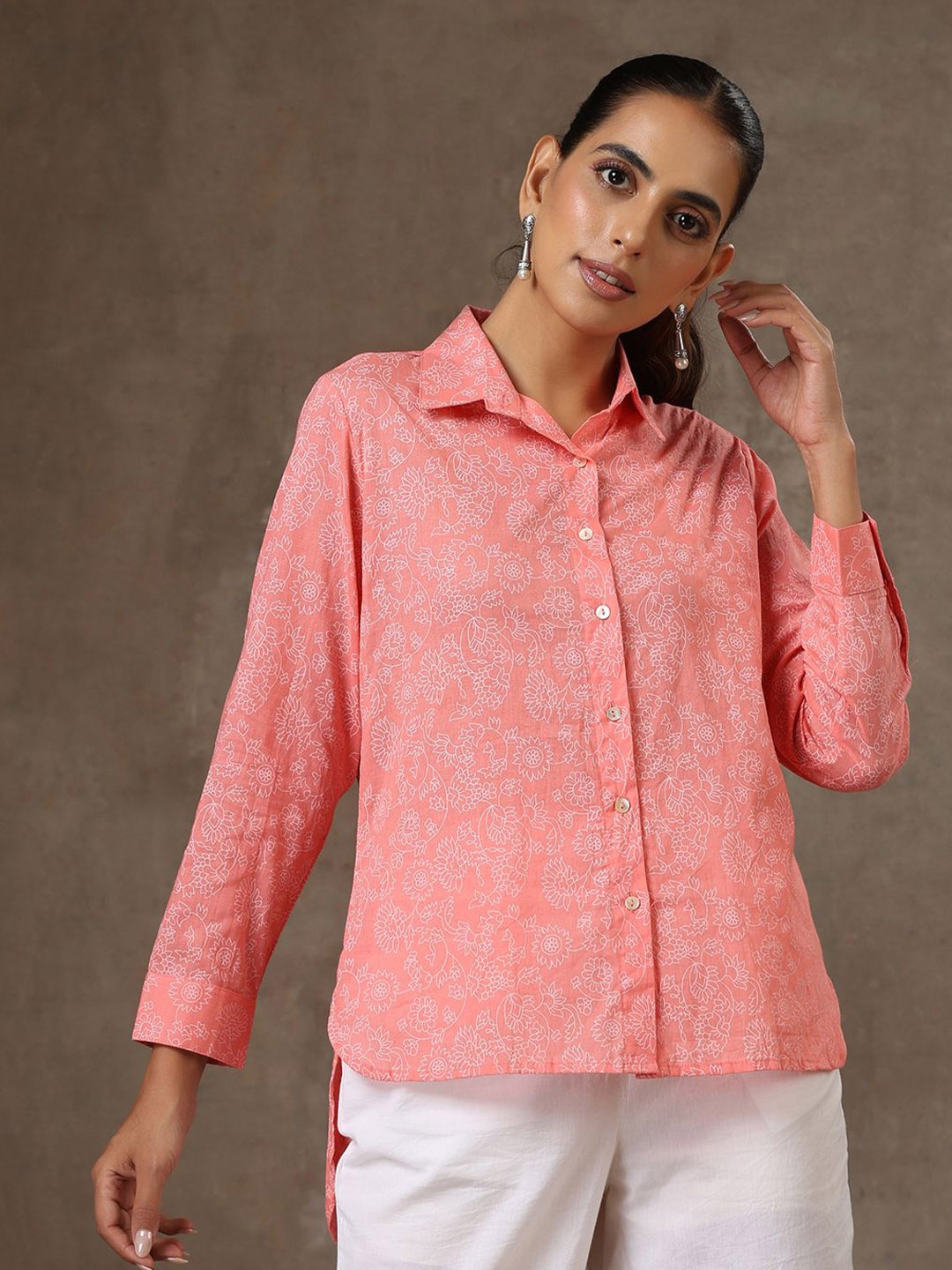 

House of Chikankari HOC Crafts Printed Shirt, Peach
